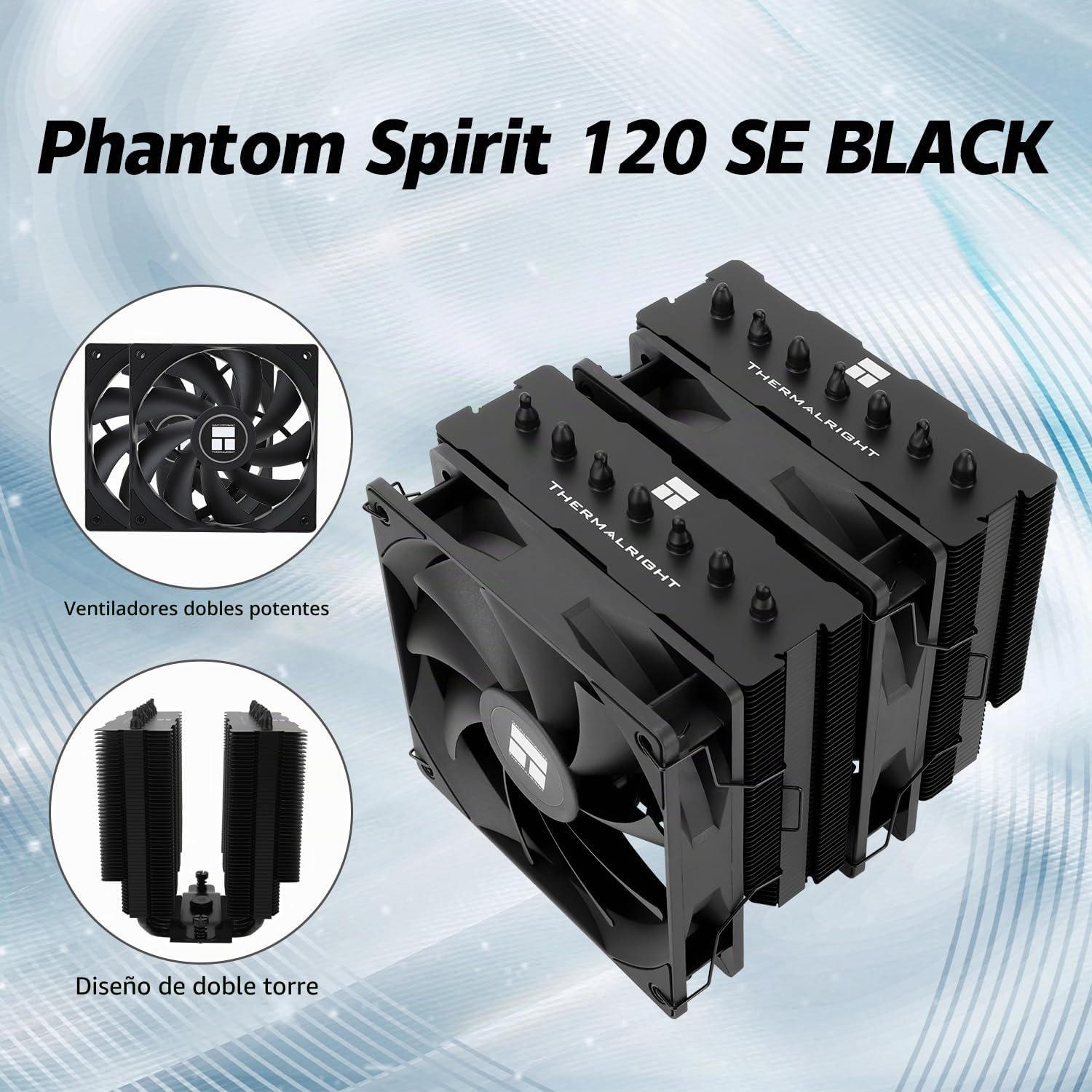 TR Phantom Spirit 120 SE Black CPU, ventilador para procesador con 7 tubos de calor, dos ventiladores PWM de 120 mm, AGHP 4.0, para AM4/AM5