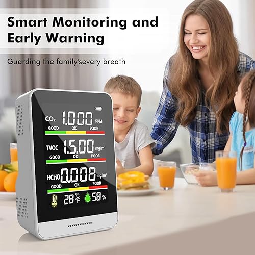 Miniatura 3 de Monitor de calidad del aire para interiores, probador inteligente de calidad del aire 8 en 1 con CO2, TVOC, HCHO, AQI, temperatura y humedad,