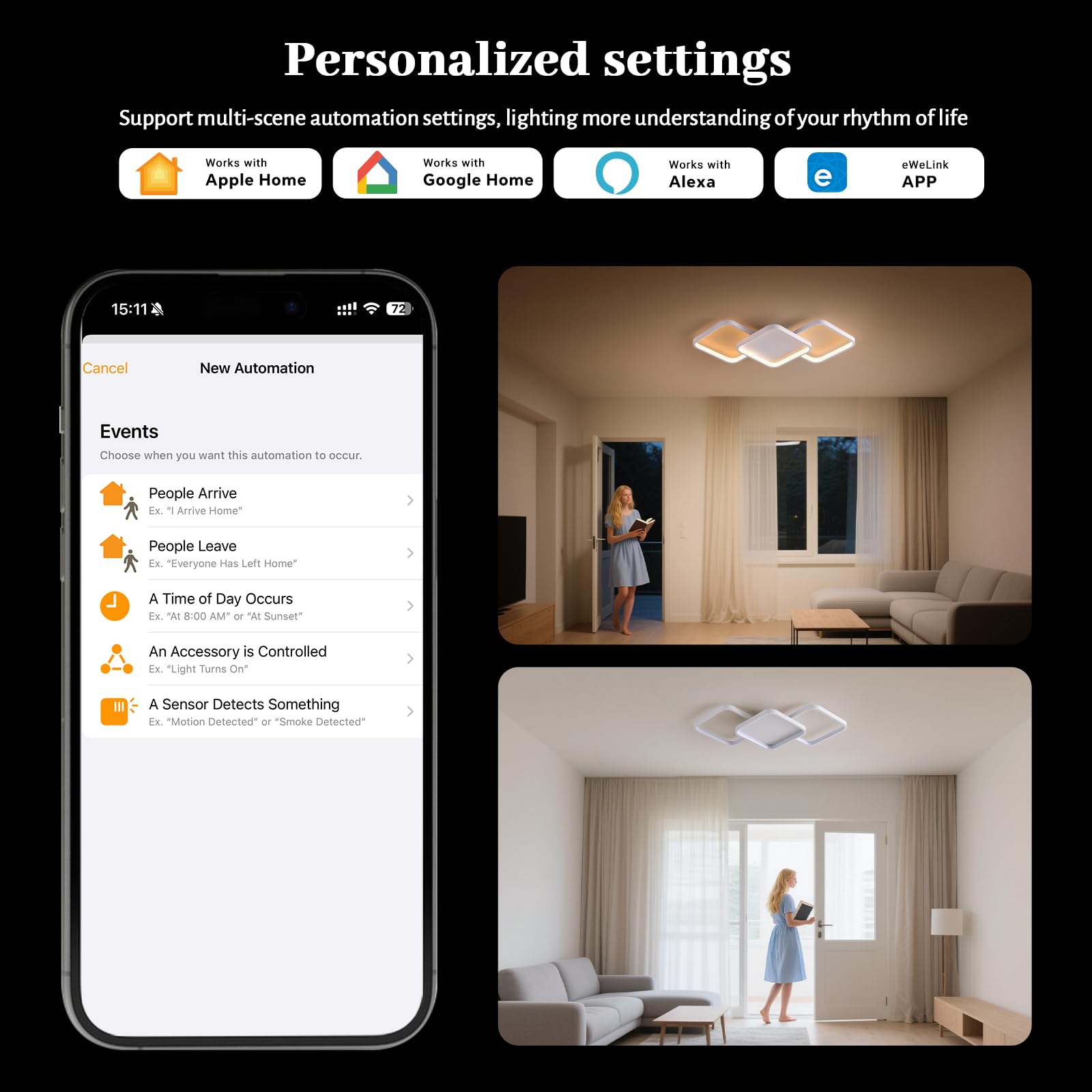 Sky angle Lampada a Soffitto Smart con Controllo Vocale tramite Alexa/Google Home, LED Dimmerabile, Lampada a Soffitto LED per Soggiorno, Camera da Letto, Bagno, Cucina
