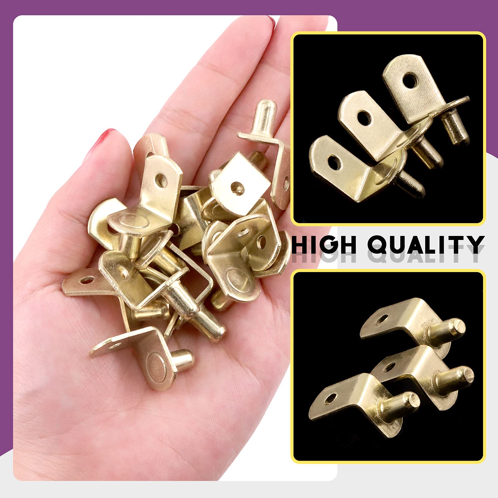 Swpeet 60 Pcs L-Shelf Pins, 6mm Gold Support Pegs with Hole, Plated Steel Shelf Holder Pins Bracket Cabinet Clips Holder for Shelf Holes on Bookcase, Cabinets and Entertainment Centers — Amazon image 5