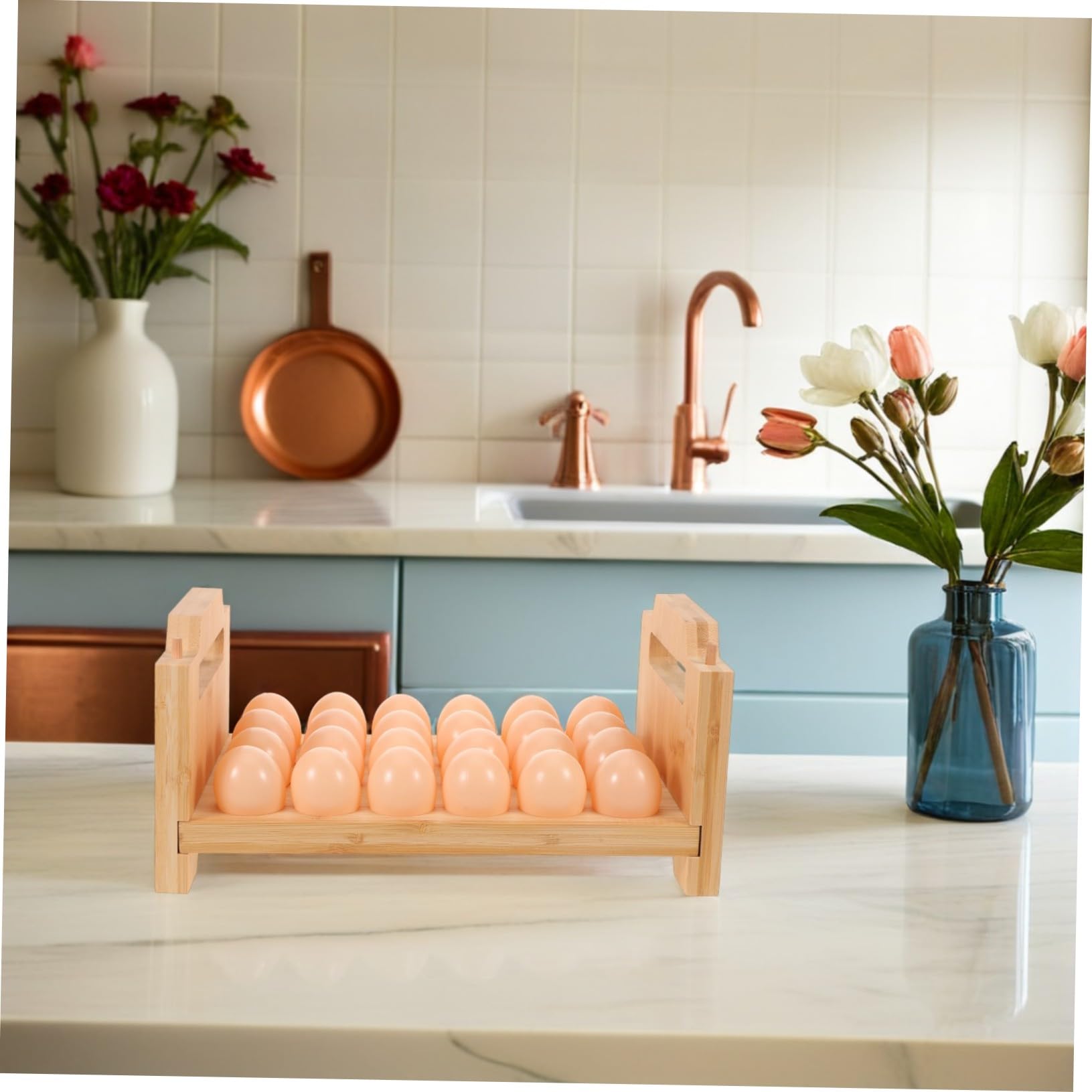 SOLUSTRE Soporte Soporte para Huevos de Madera Apilable con Diseño Portátil Capacidad Huevos Organizador para Refrigerador y Encimera Rústico Ahorra Espacio