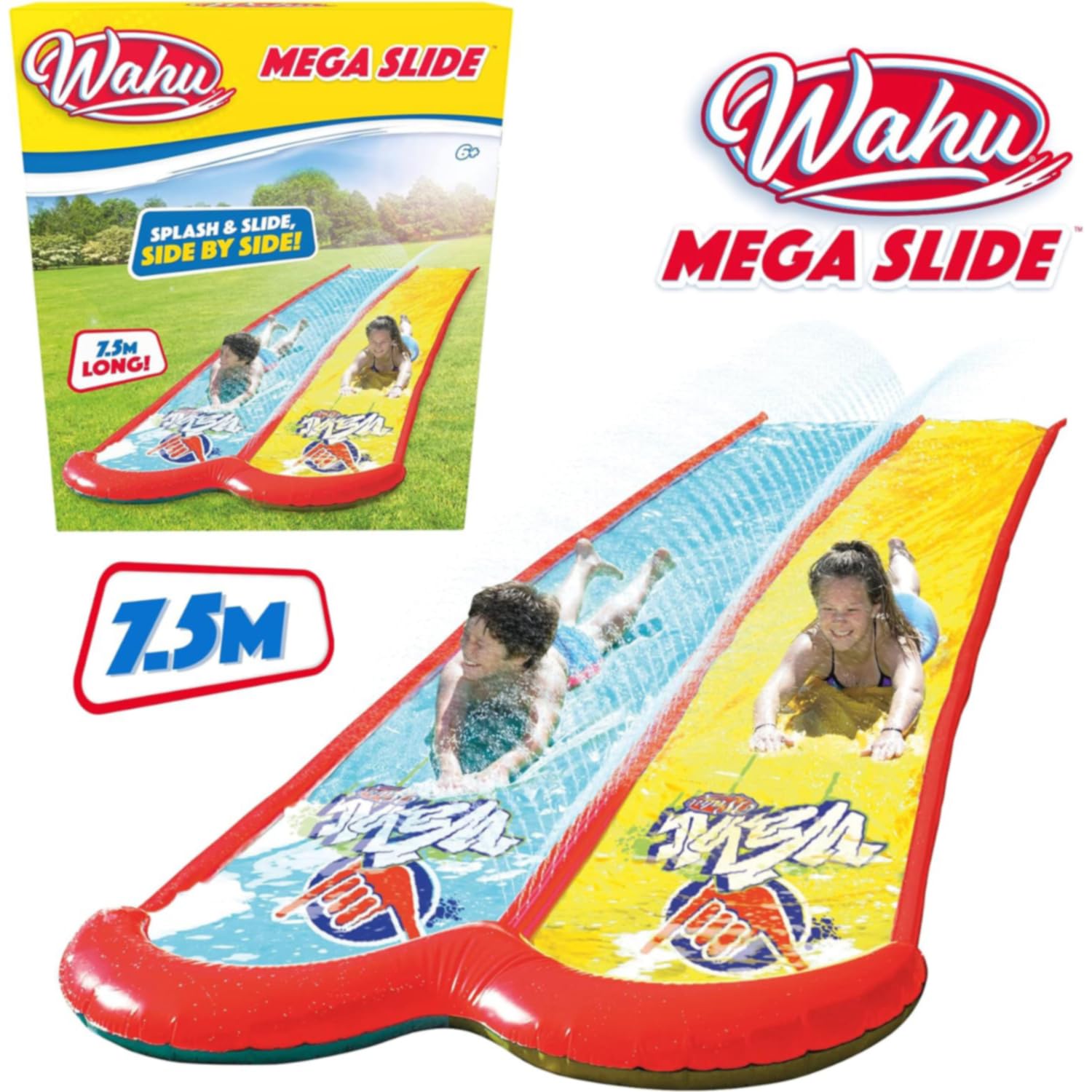 WAHU Doble Pista Deslizante, Juego para aire libre niños y niñas, Diversión refrescante para todo el verano, 750 cm de largo, Multicolor