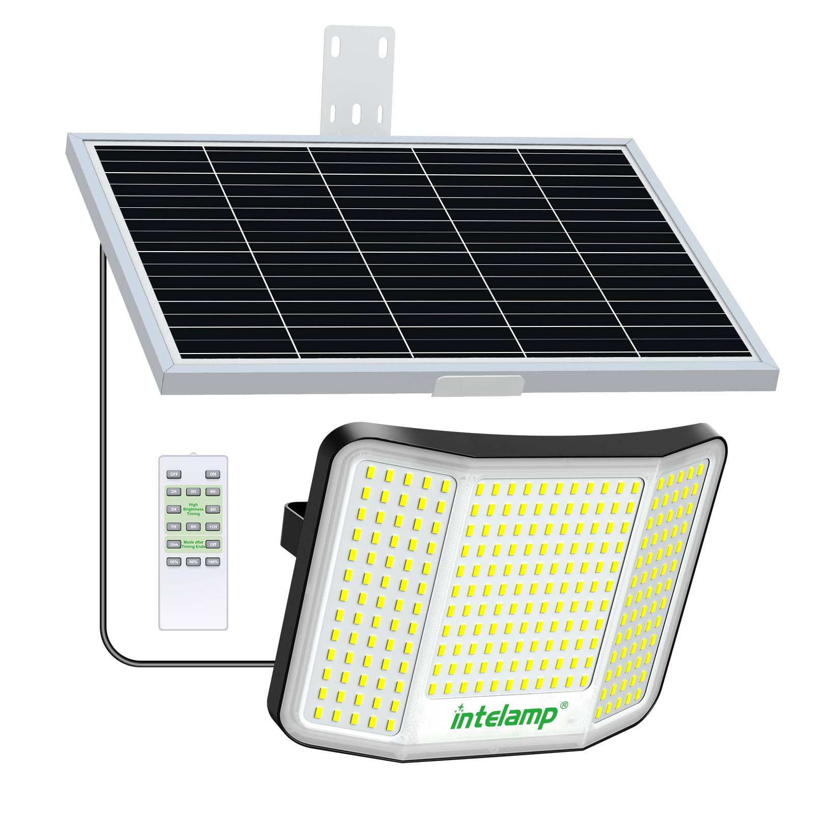 INTELAMP Faro led esterno con grande pannello solare,20000mAH Batteria,251 LED,2000LM, Faretto led da Esterno Solare con Telecomando IP65 faretto solare per Esterno e Giardino