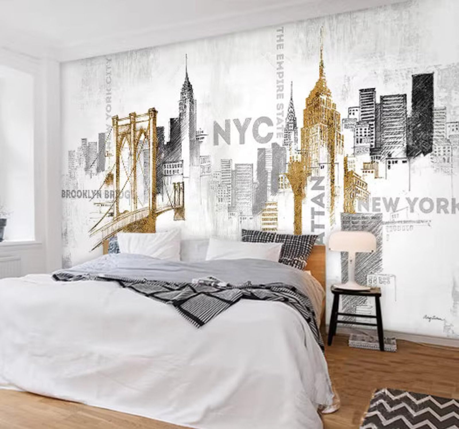 Retro Hand Drawn Urban Architecture Abstract Art 3D Wallpaper Easy Install Feature Office Living Room Sofa Bedroom TV Background Wall Decoration-300cm×210cm