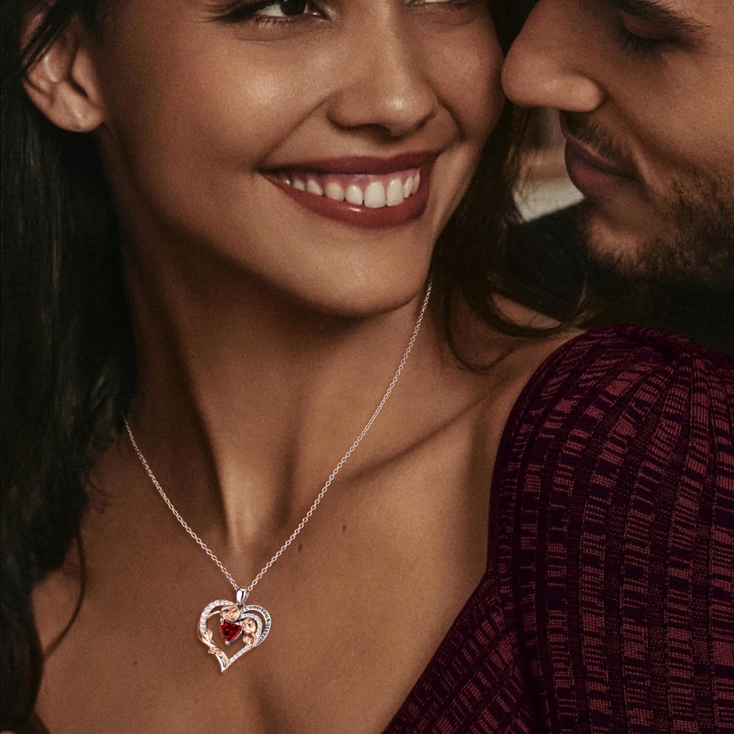 Valentine's Day Gift for Her Sterling Silver Forever Love Necklaces | Heart Birthstone Birthday Gifts for Women | Withe Gold Plated Anniversary Jewelry for Wife Mom Daughter Girlfriend, 18"+2" Chain - Image 2