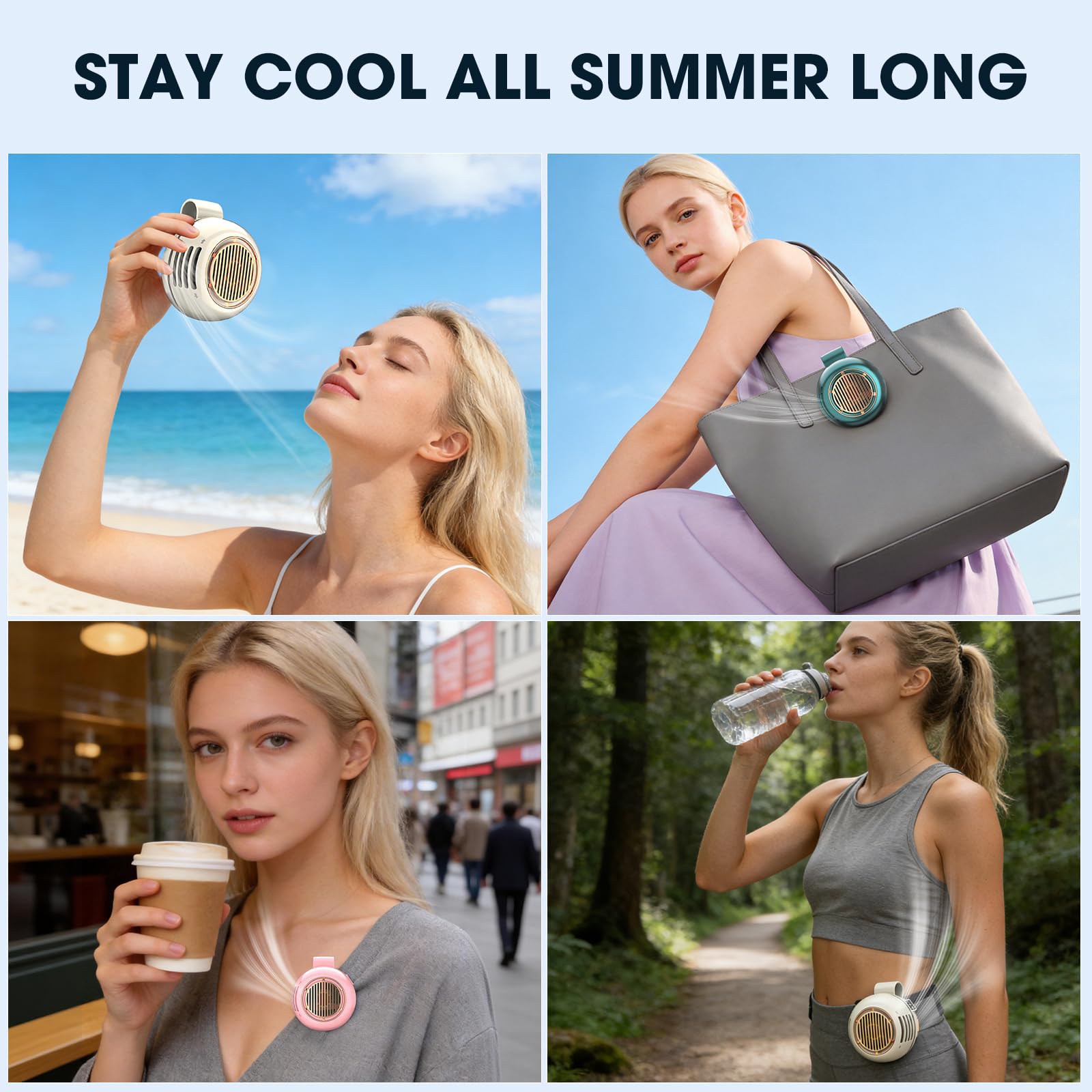 Mini ventilatore portatile silenzioso senza pale, con clip, ricaricabile tramite USB, girevole a 360°, 2026, regolabile, 3 velocità, sospeso, ventole di raffreddamento per esterni, viaggi e