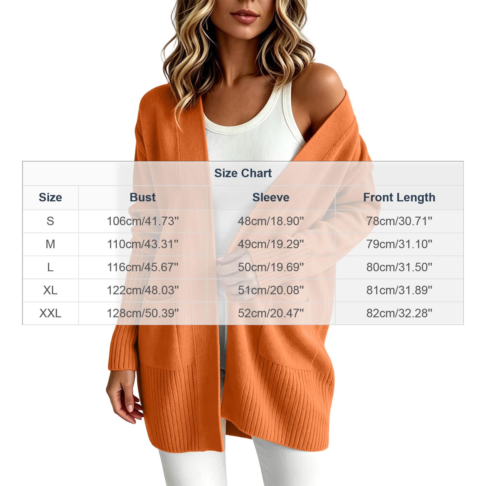 Gilet Ouvert pour Femme, Poches Latérales, Manches Longues, Coupe Longue