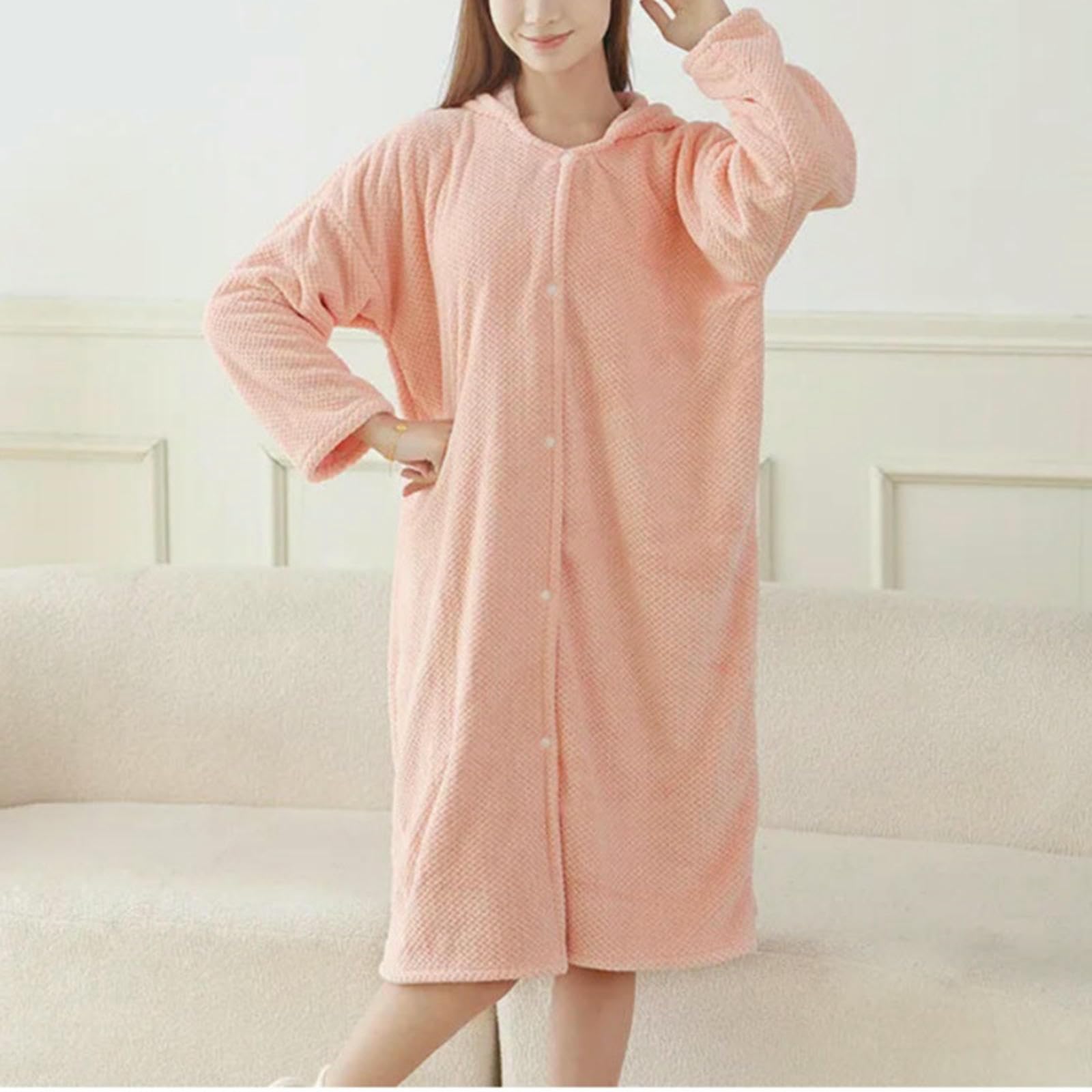 Albornoz Mujer Toalla/Bata De Baño Femenina, Prenda De Estar por Casa Larga Y Suave con Capucha para Otoño E Invierno