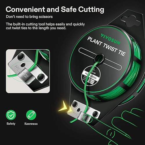 Miniatura 10 de VIVOSUN Corbata giratoria recubierta de polietileno de 164 pies, dispensador de carrete con cortador seguro para plantas de jardín multifunción,