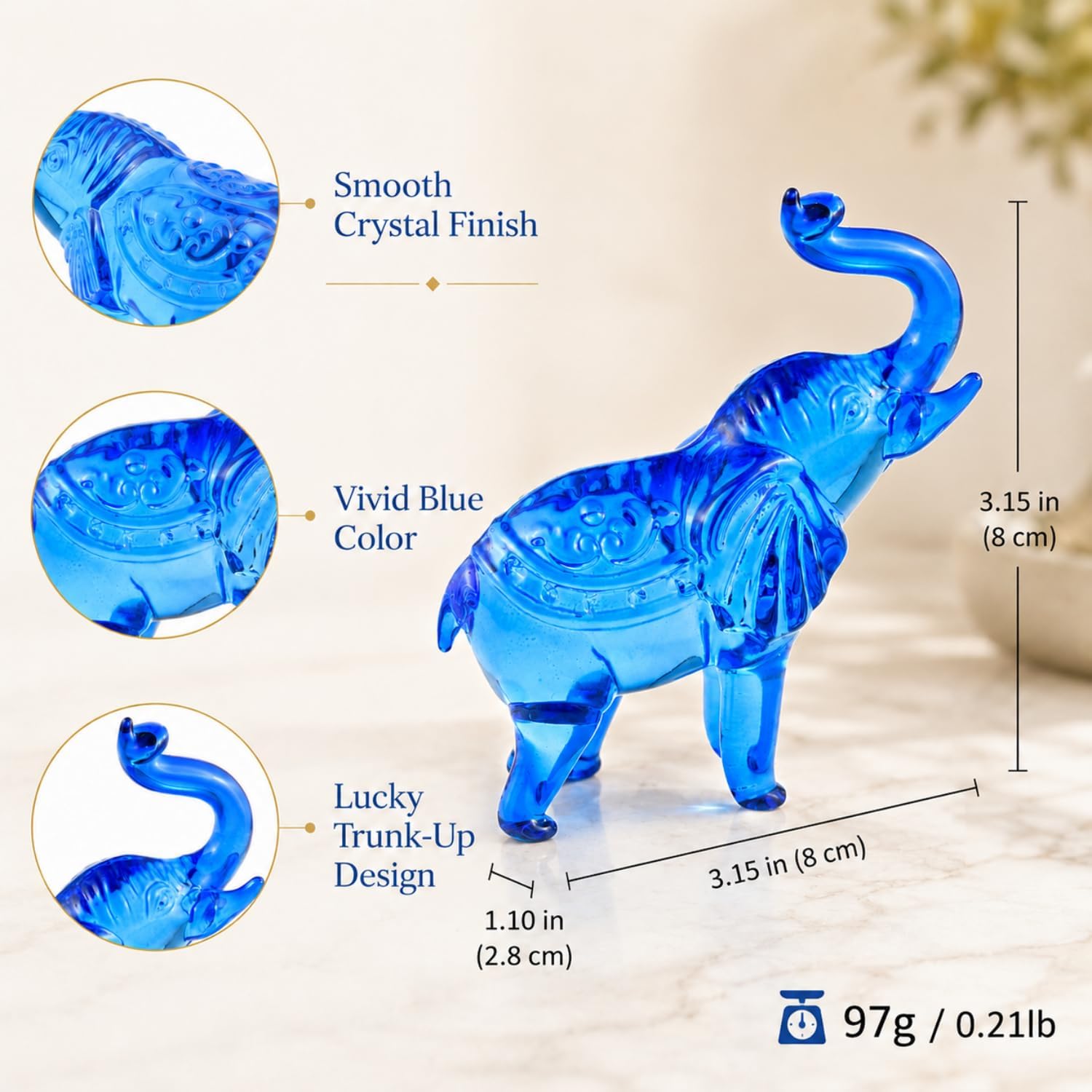 Blue Crystal Elephant Figurine, Crystal Animal Figurine for Home Office Car image 2