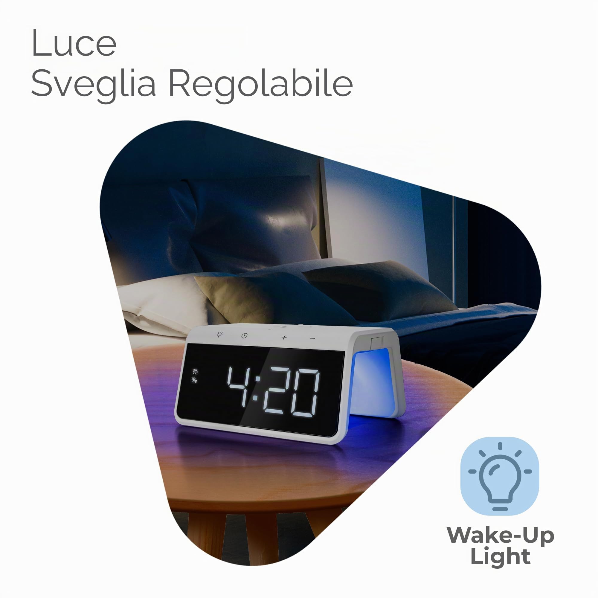 Caliber Sveglia Digitale con Luce, Display dimmerabile, Doppio Allarme e Stazione di Ricarica Rapida, per Bambini e dormienti, Allarme Forte, Orologio Digitale