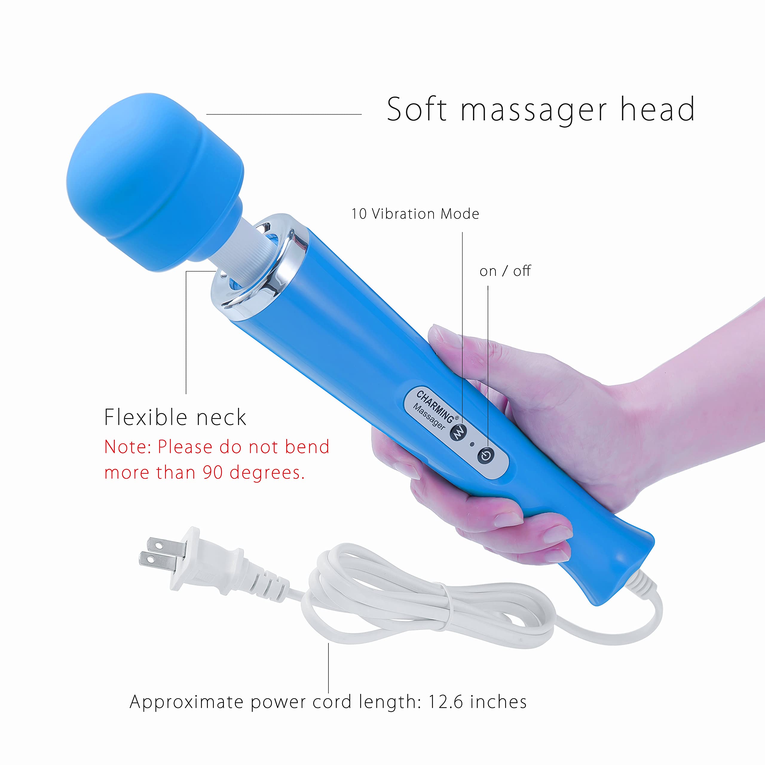 CHARMING Wired Powerful Handheld Massager with Strong 10 Vibrations Back Massage, Personal Therapy Massager for Sports Recovery, Muscle Aches, Full Body Pain ()