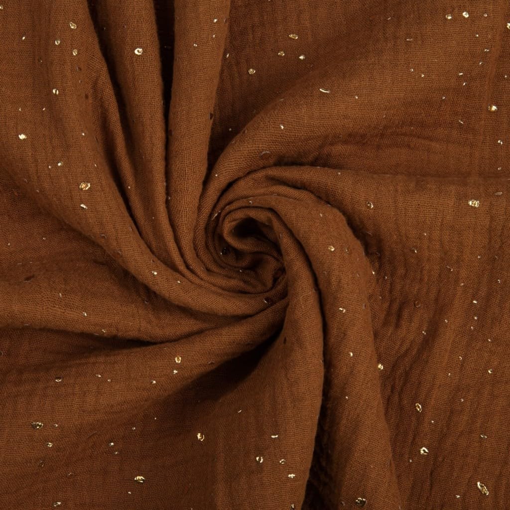 Textrend Stoff Musselin Double Gaze - Baumwollstoff - Meterware - 1 Meter 145 x 100 cm - Stoffe zum Nähen - Kinder - weich sanft - Braun mit Tupfen