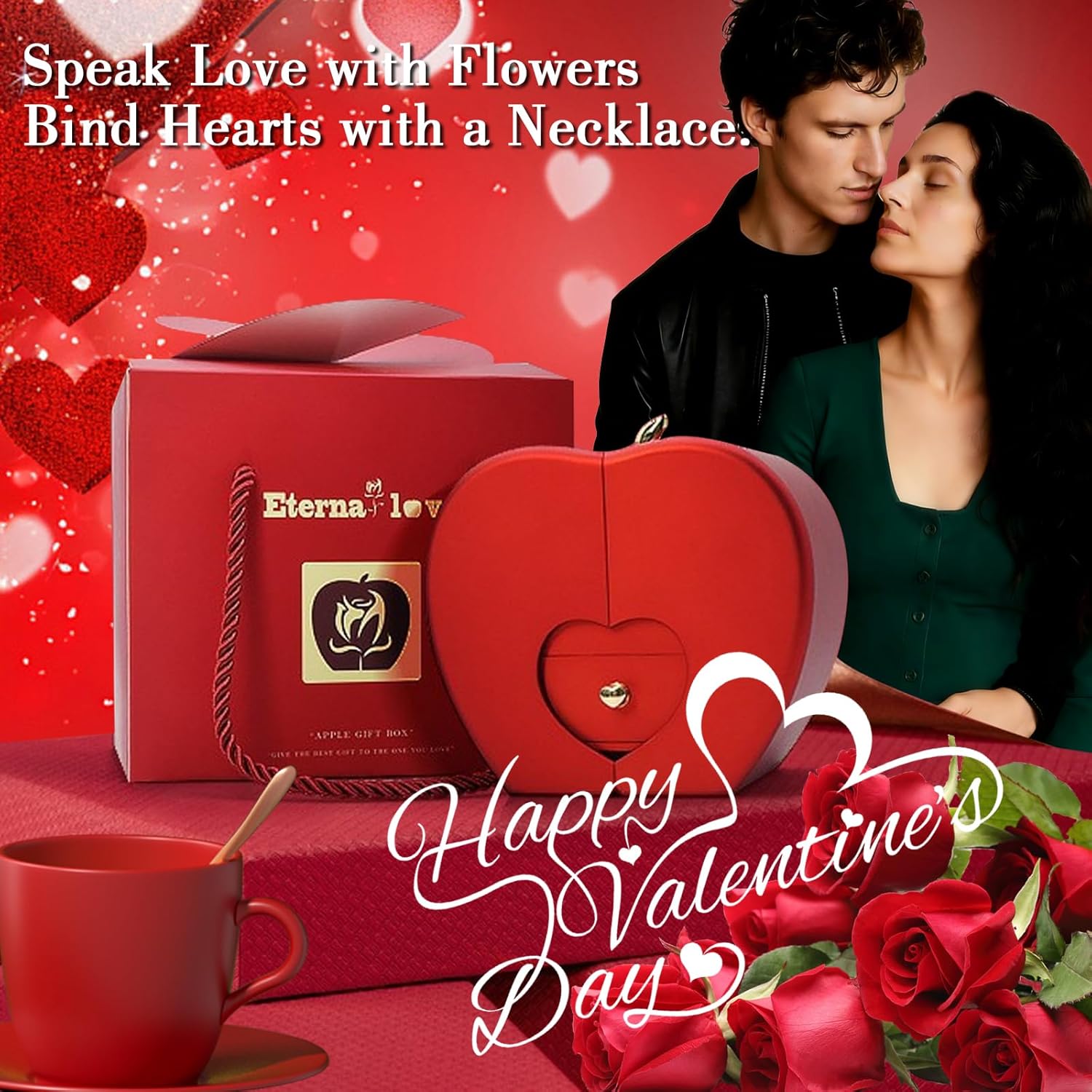 Preserved Red Rose with Lucky Four Leaf Clover Necklace,Jewelry Boxes With Necklace For Girlfriend,Wife,Mom,Sister,Grandma With“To My Love”Card (Gold) - Image 3
