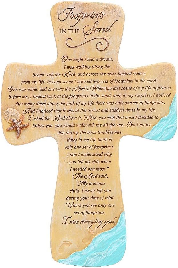 Footprints in The Sand Wall Cross 7 Inches L X 10 1/2 Inches H X 1/8 Inch W