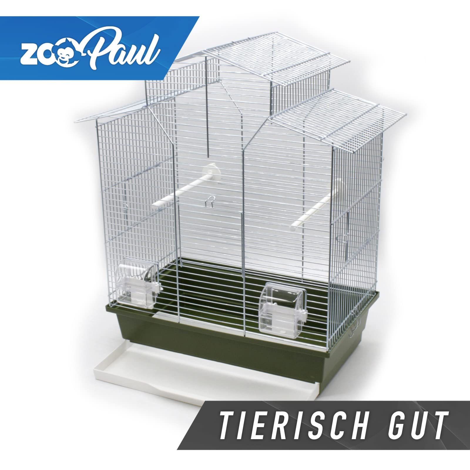 Zoopaul XL Vogelkäfig IZA 2 II olivgrün weiß 52x30x60 cm Wellensittiche Kanarien Käfig