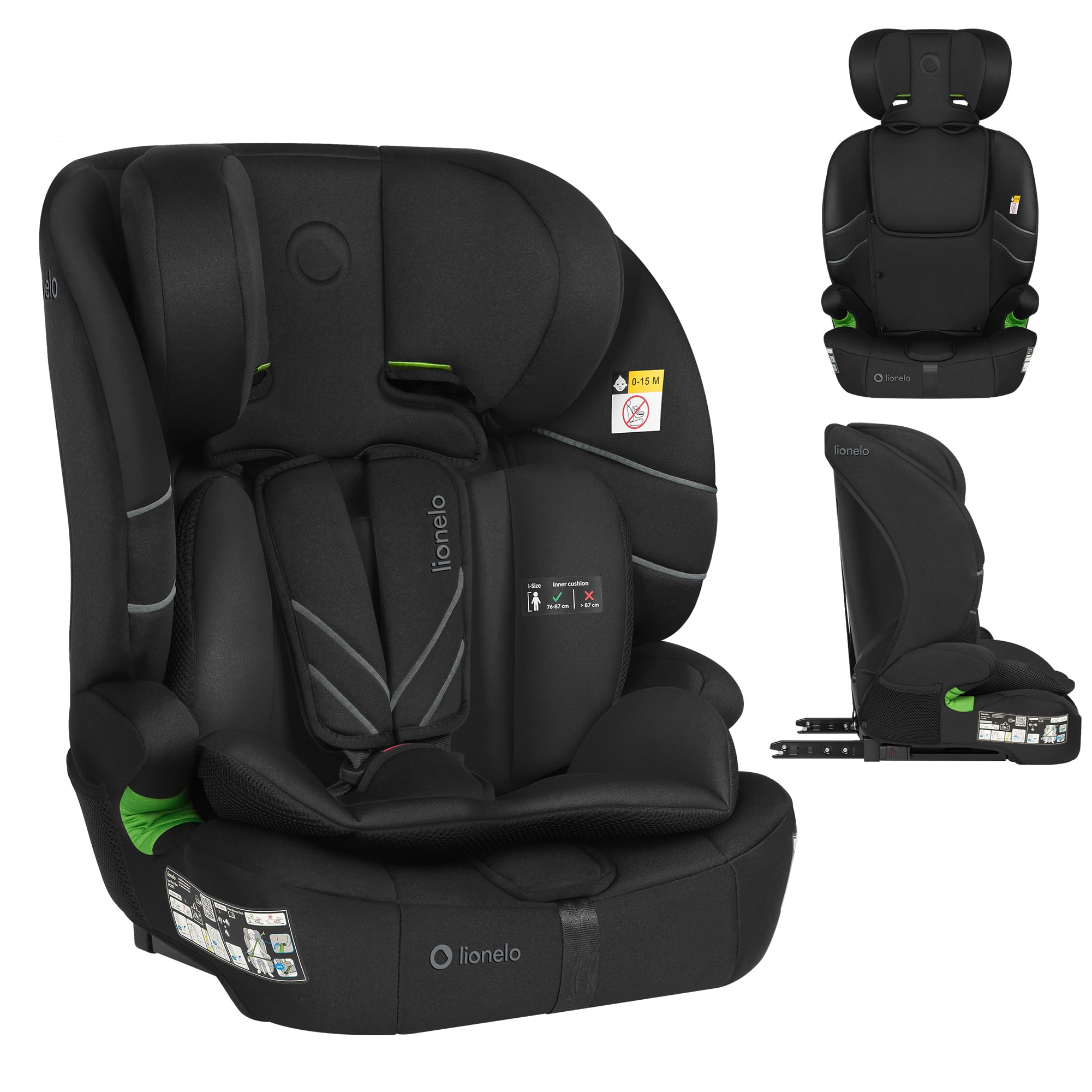 Lionelo Levi Fix I-SIZE fotelik dziecięcy 76-150 cm do 18 kg, grupa 1 2 3, osłona boczna, regulacja zagłówka 10 stopni, ISOFIX i montaż Top Tether, R129 i-Size