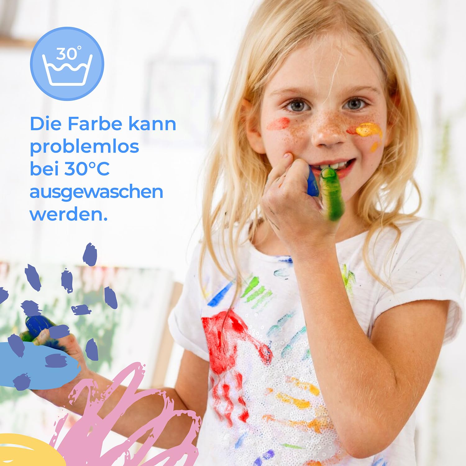 colozoo Fingerfarben Kinder Ungiftig Set inkl. Malzubehör | 8x100ml inkl. Gold & Silber | Fingerfarbe Paraben-, Gluten- & Laktosefrei, auf Wasserbasis, Vegan | Leicht zu reinigen