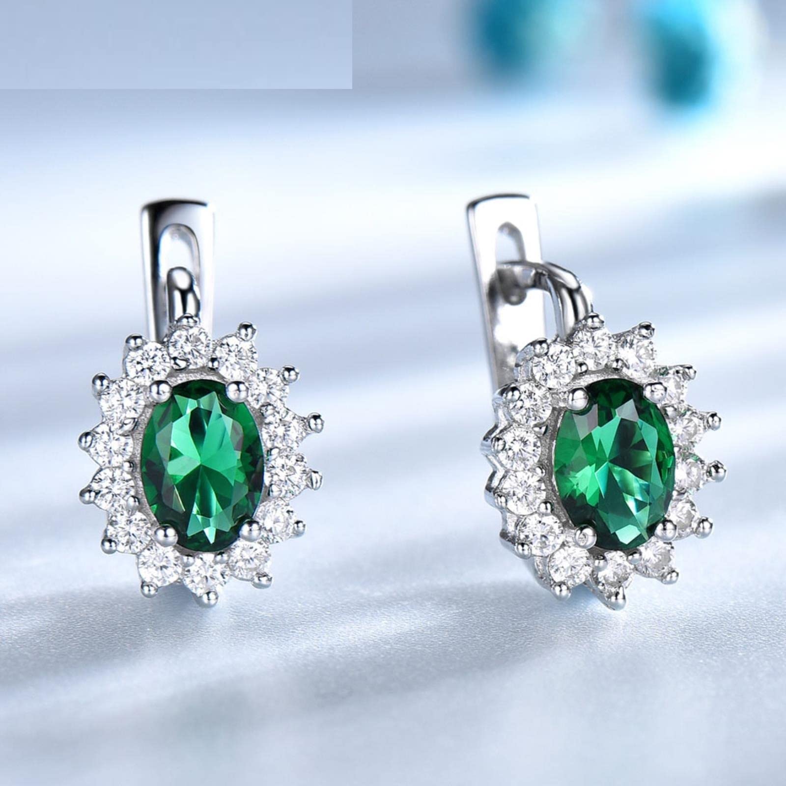 LOKILOKI 925 Plata De Ley Pendientes Piedra Preciosa Creó Pendientes De Clip Esmeralda para Regalos De Cumpleaños Mujer Aniversario Joyería Fina