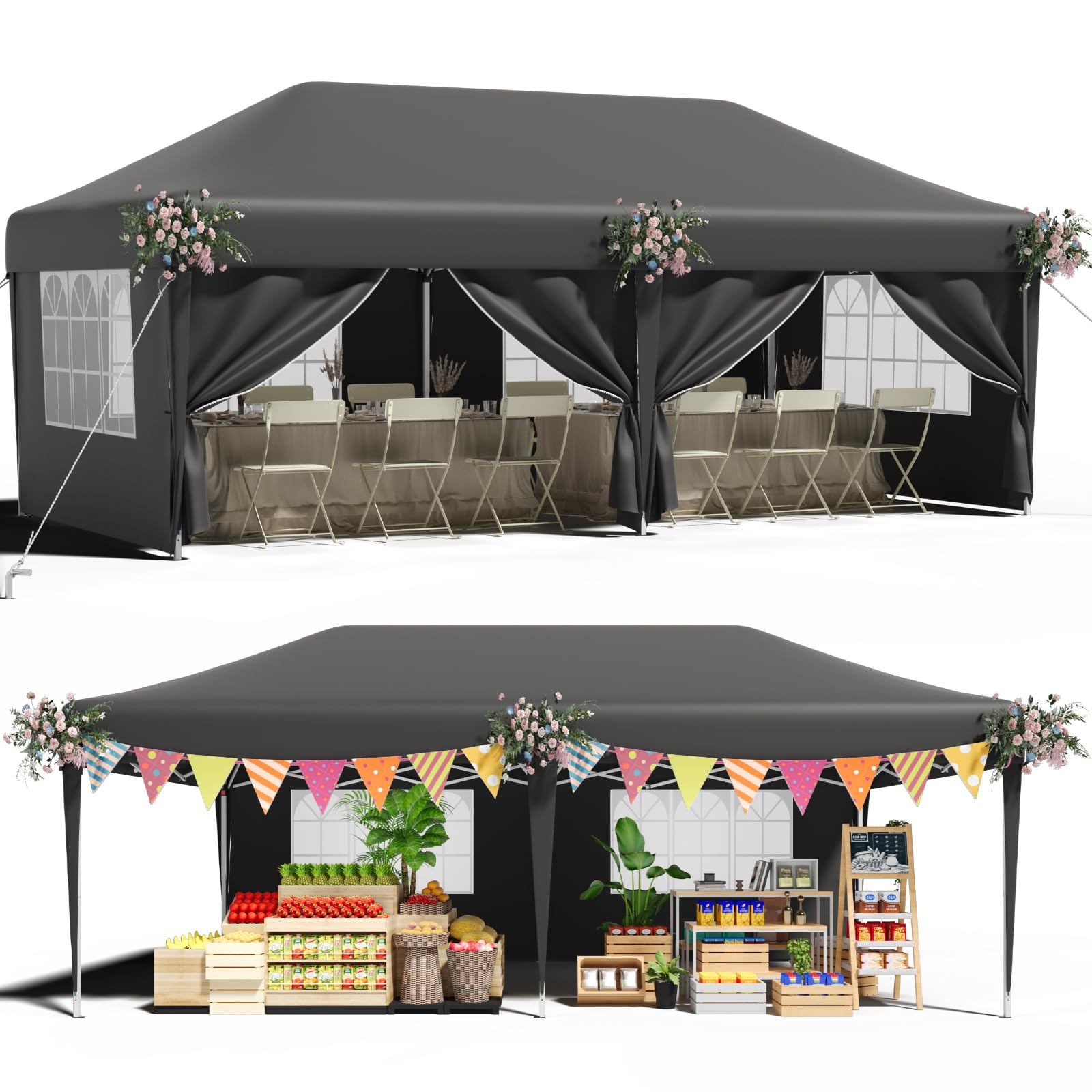 Tonnele Pliante TRIUMPHKEY 3x6 M - Imperméable, Protection UV, 6 Côtés, Acier, Beige - Pour Jardin, Marché, événements