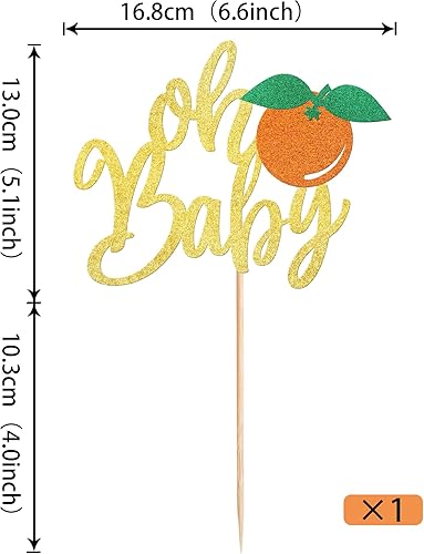 Miniatura 2 de Rsstarxi 1 paquete de decoración de pastel Oh Baby con purpurina naranja pequeña para tartas de baby shower, decoración de pastel para frutas y