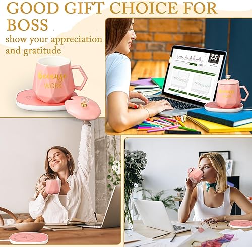 Miniatura 6 de Hushee Boss Lady - Calentador de tazas de café para mujer, calentador de tazas de 13.5 onzas con juego de tazas, calentador de agua eléctrico para