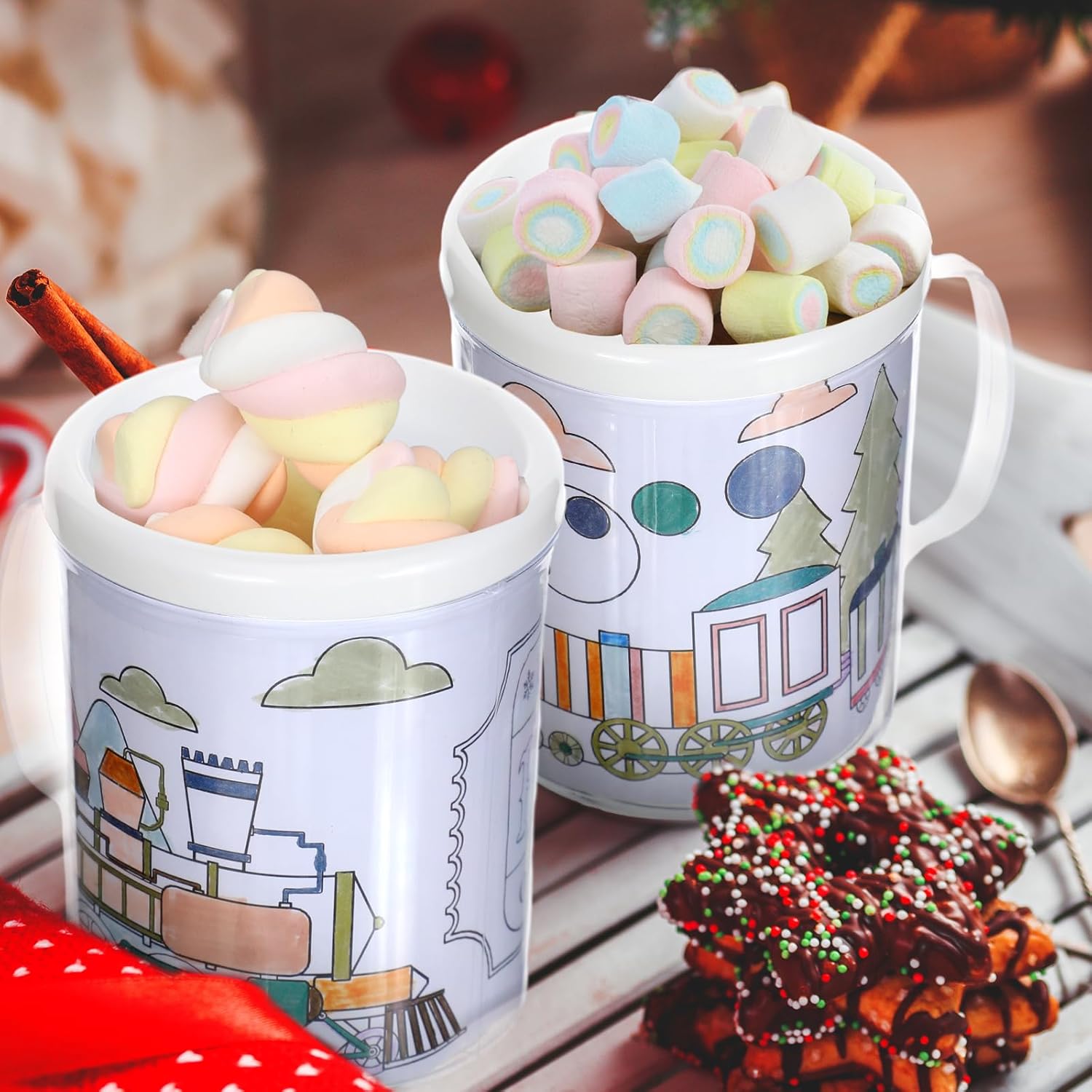 Nitial 16 Pcs Winter Express DIY Mugs for Kids 10 oz Christmas Color Your Own Cups Design Your Own Mugs Winter Holiday Crafts for Kids Activities Craft Xmas Party Holiday Supplies - Image 5