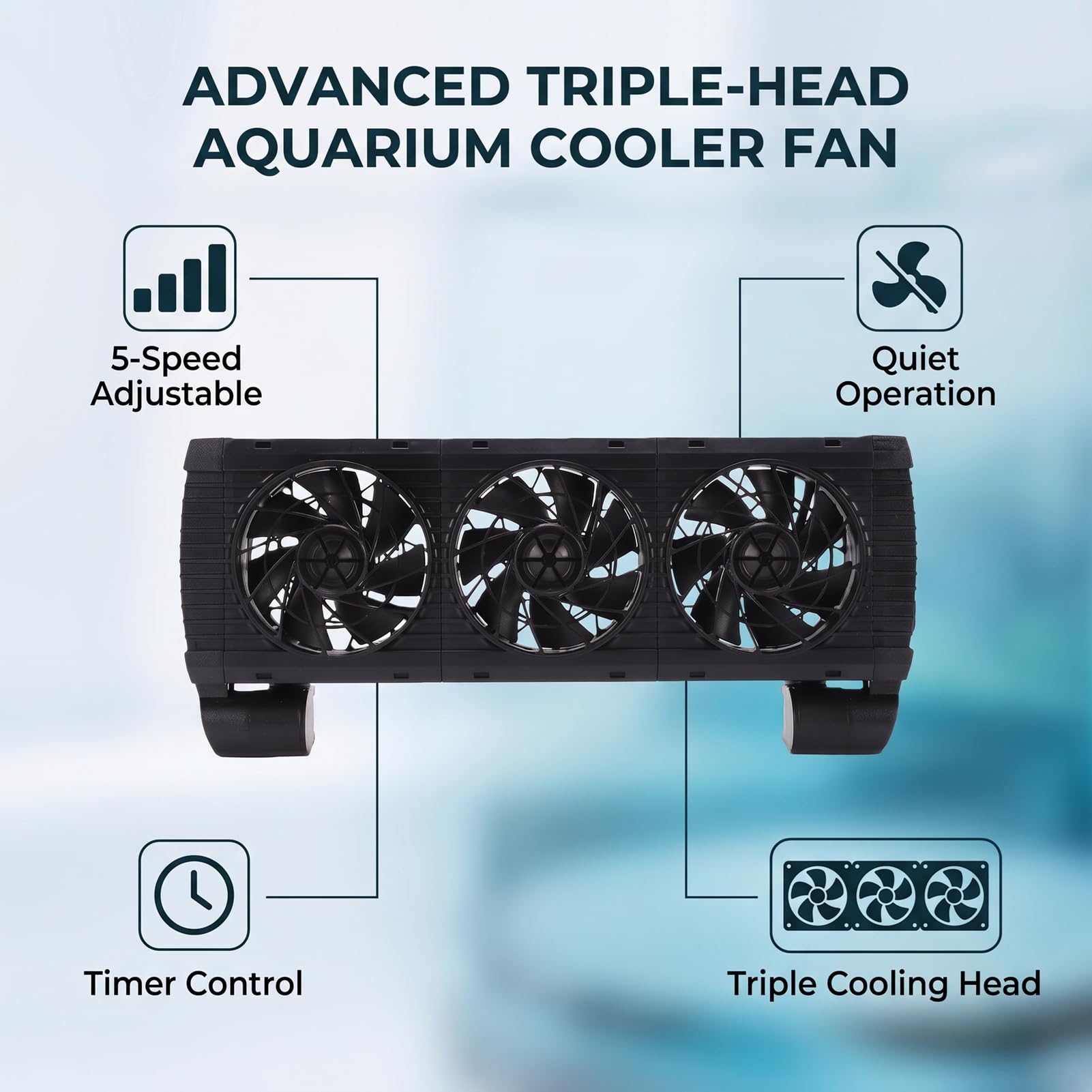 Luocute Aquarium-Kühlventilator, 3 Köpfe, 5 Geschwindigkeiten, mit Timer