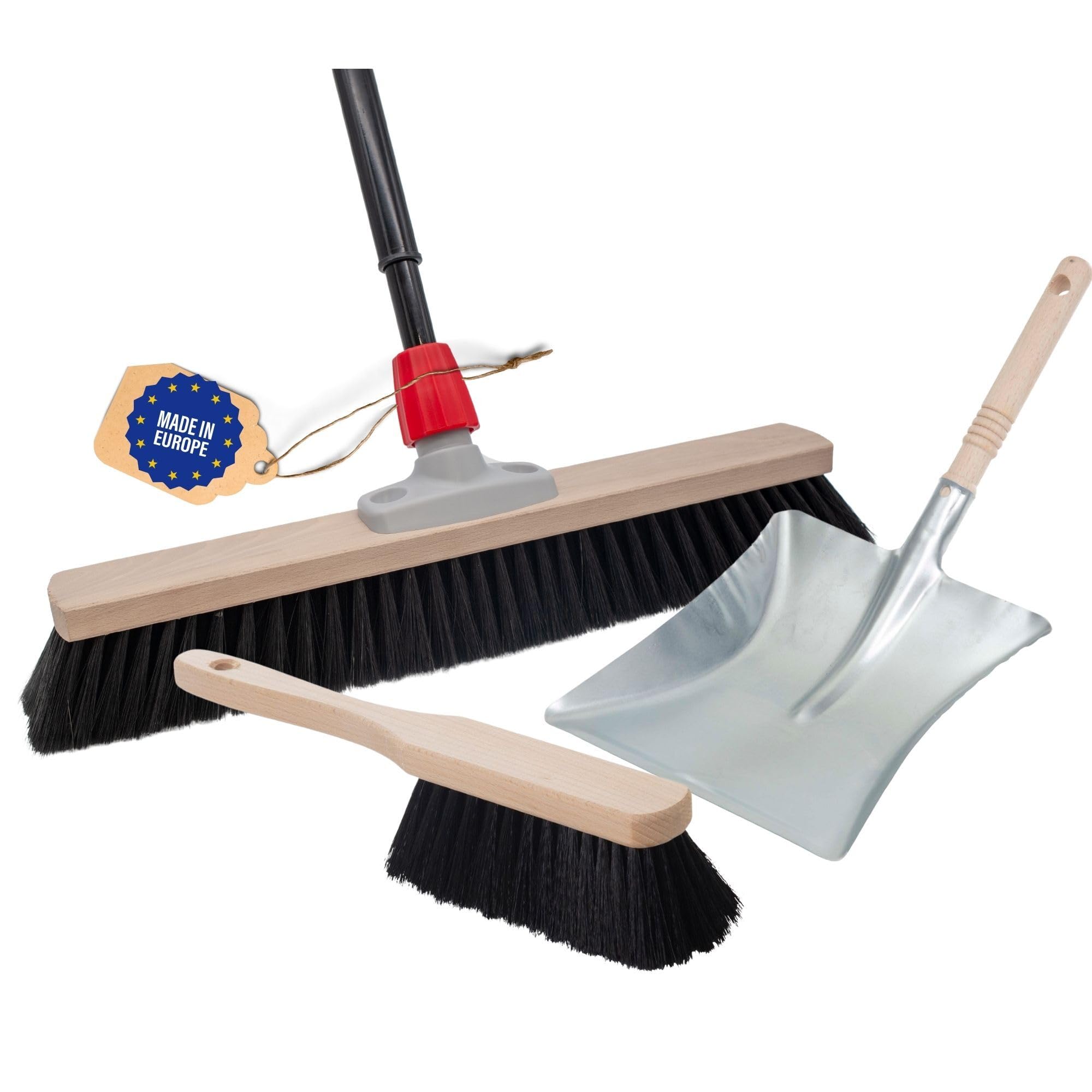 Novaliv Escoba grande de 100 cm con mango telescópico, cerdas sintéticas, incluye recogedor galvanizado compuesto de recogedor y escoba de mano, escoba fina, escoba para taller, escoba de casa, con