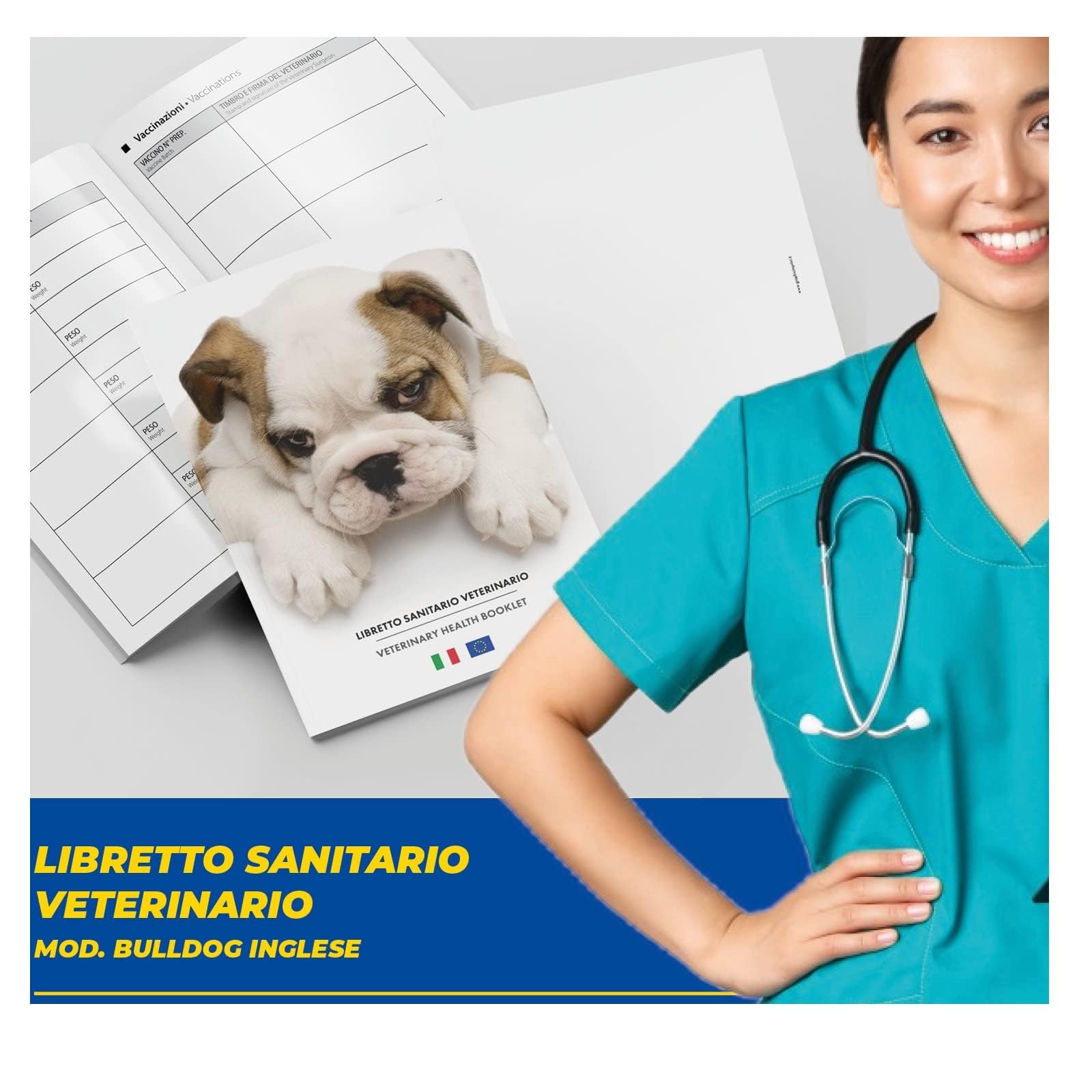 LIBRETTO SANITARIO VETERINARIO 15X21 CM - Bulldog Inglese - ideale per i nostri amici a 4 zampe (50)