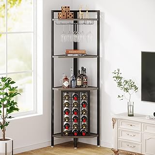 Warmiehomy Corner Wine Rack Free Standing Home Bar Drinks Cabinet for Living Room Kitchen Dining Room Office, Wooden Indus...