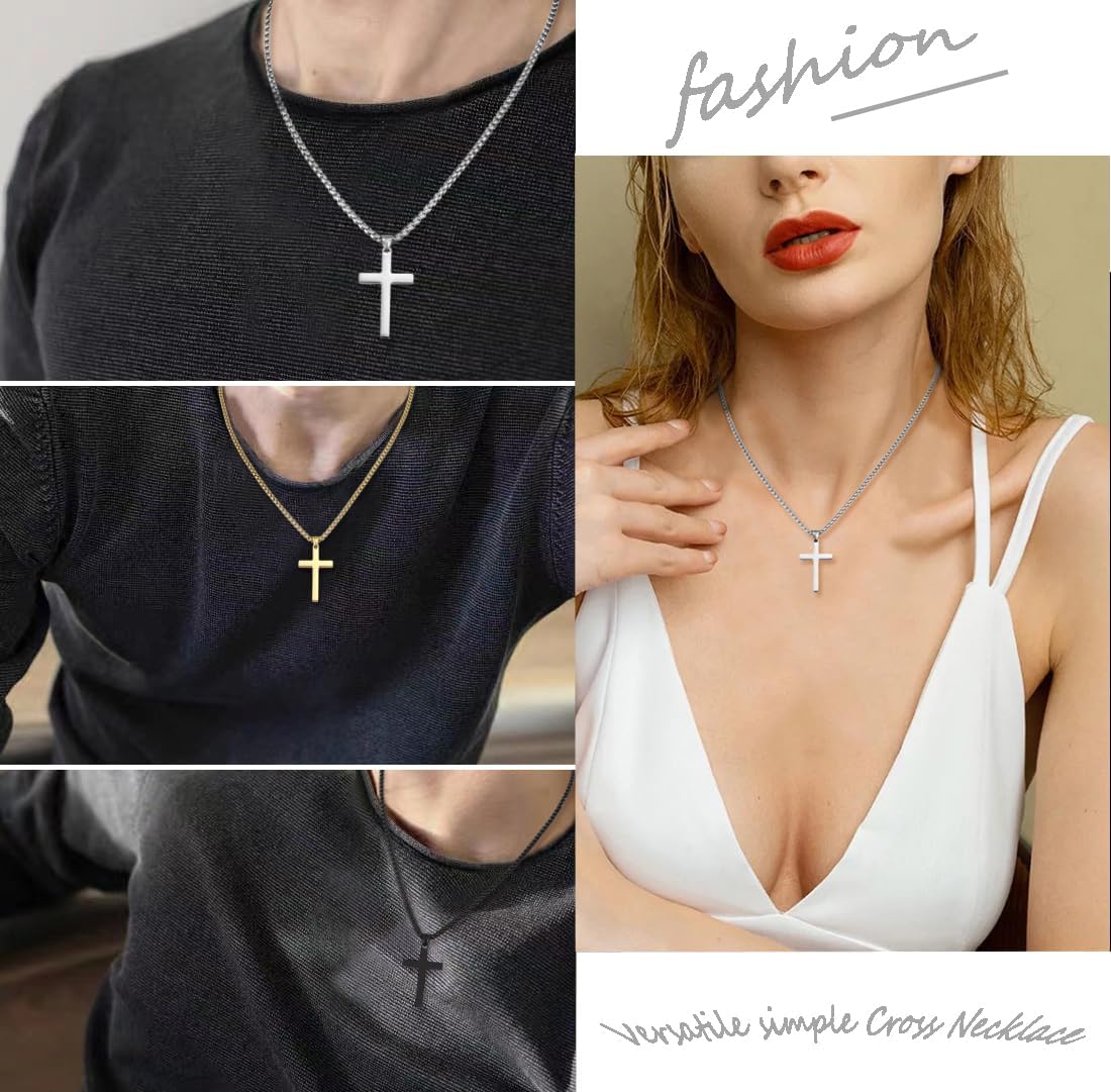 Stainless Steel Cross Necklace for Men Silver Cross Necklace for boy Small Cross Pendant Necklace Simple Jewelry Cross Chain Gifts for Men - Image 6