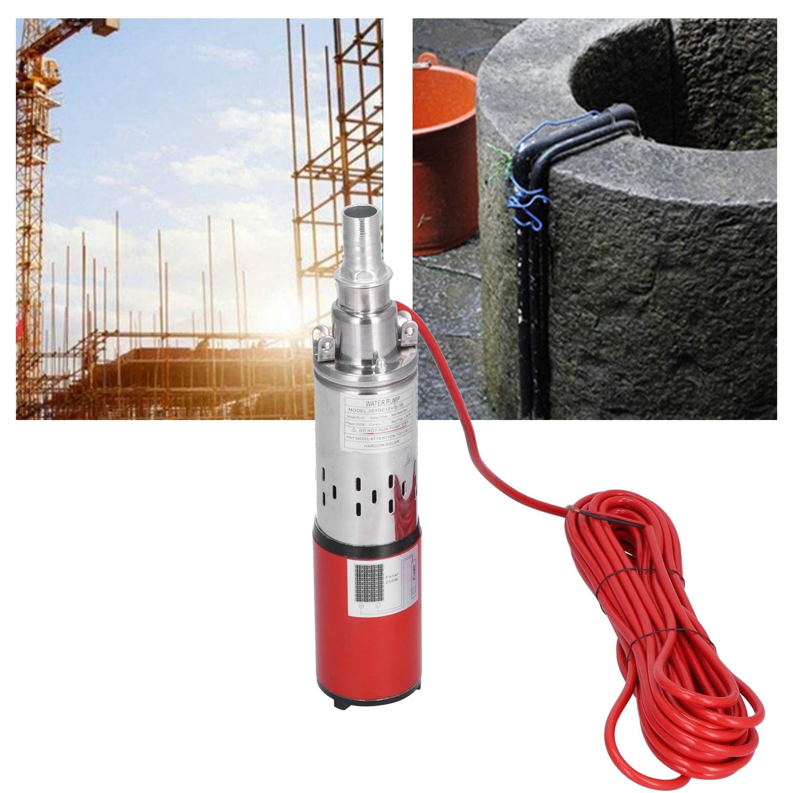 Pompa per pozzi ad alto sollevamento con prevalenza di 30 m, pompa sommersa ad energia solare DC 12V, portata di 1,5 metri cubi/ora per irrigazione agricola e sistemi di