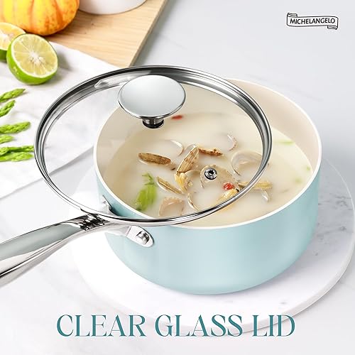 Miniatura 7 de MICHELANGELO Cacerola con tapa, cacerola antiadherente, juego de 3 ollas pequeñas de 1 cuarto de galón, 2 cuartos y 3 cuartos de galón para cocinar,