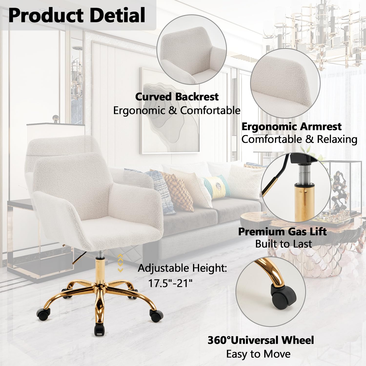 Grey Office Chair VECELO Modern Office Desk Chair No Wheels