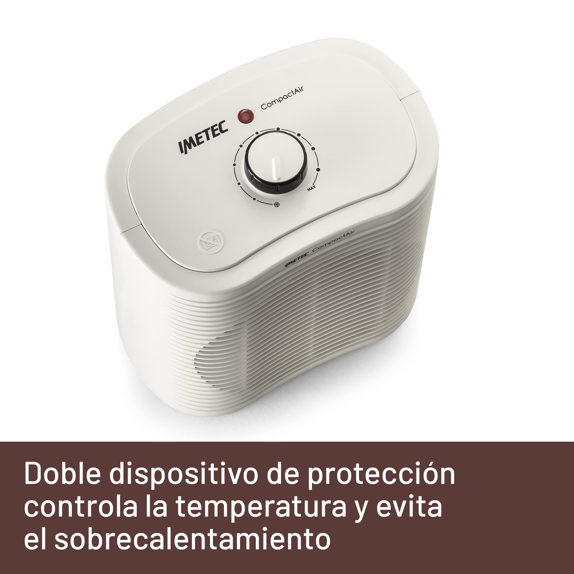 IMETEC Compact Air, Calefactor Pequeño y Potente, 2000 W, Asa Integrada, Temperatura Ajustable, Función Antihielo, Dispositivo de Protección Contra el Sobrecalentamiento