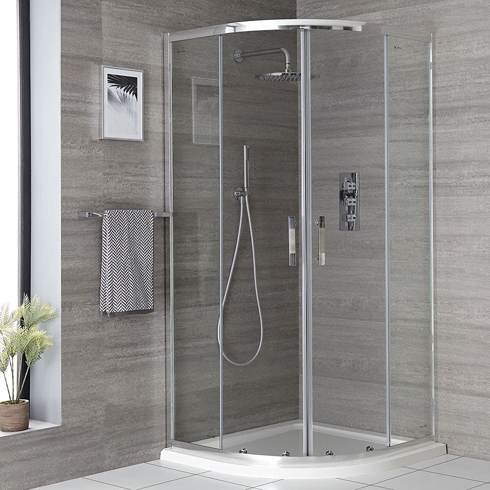 Milano White Portland Chrome Reversible Quadrant Shower Enclosure Tray - 800Mm X 800Mm