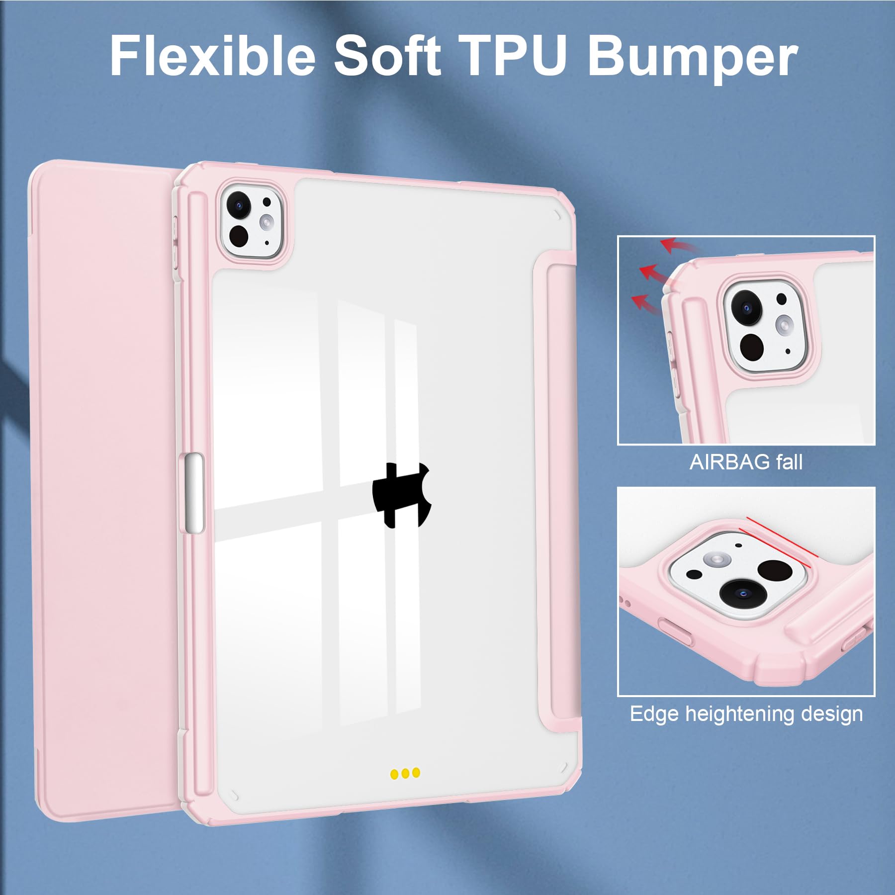 Soyeacrg Custodia per iPad Pro 13 (M4, versione 2024), Cover posteriore ultra sottile e cristallina con copertura completa e supporto pieghevole e supporto automatico integrato,Blue