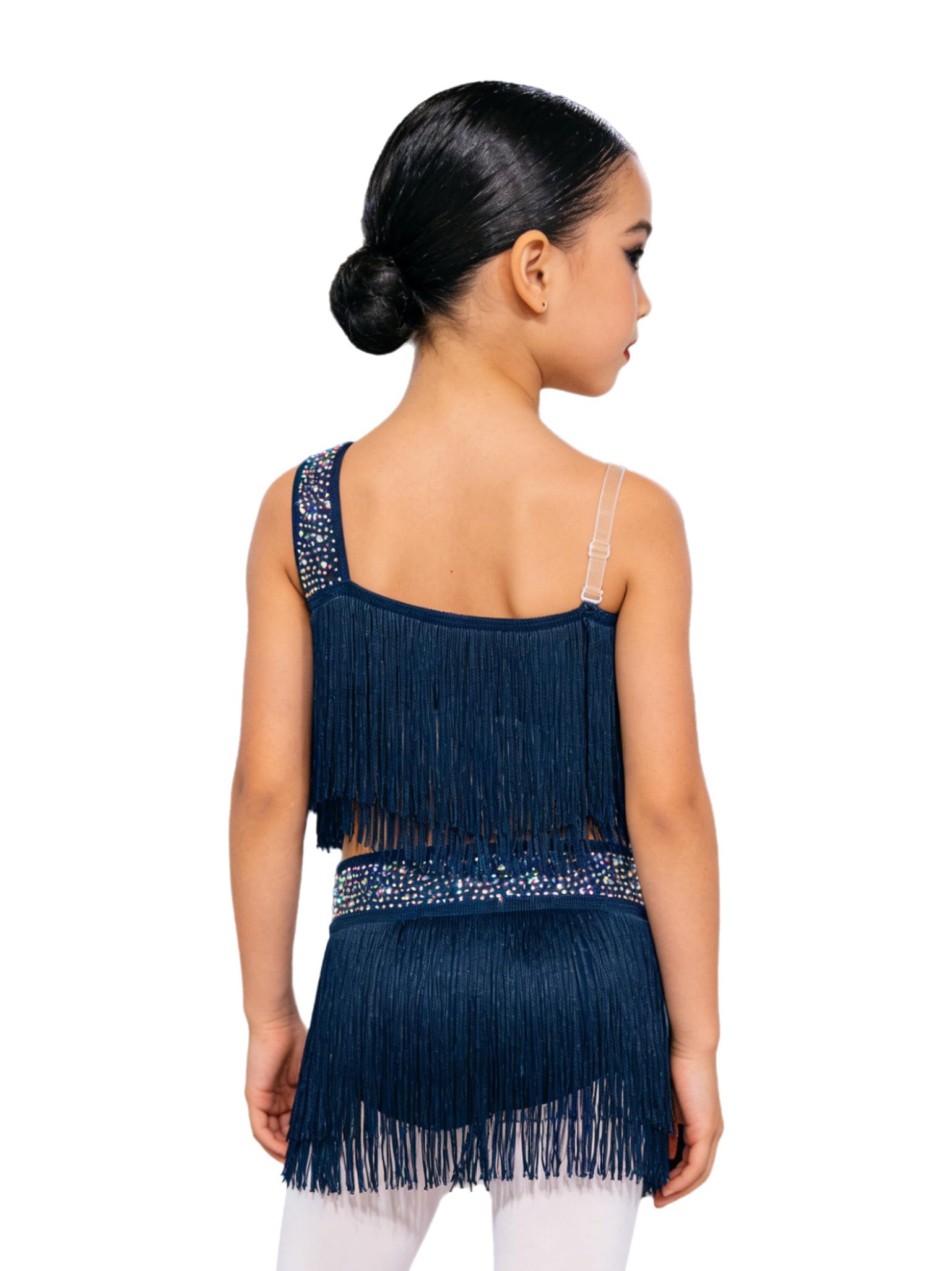 Mädchen Glitzernde Quasten Ärmelloses Latein Tanzkleid Rock Mädchen Latein Kleid Fransen Glitzer Fransen Kleid Standard Tanzkleid
