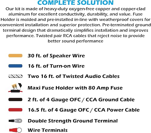 Miniatura 3 de Scosche - Kit de cableado completo de instalación central de amplificador de automóvil ICAK44 calibre 4 de 4 canales, 1200 W máximo