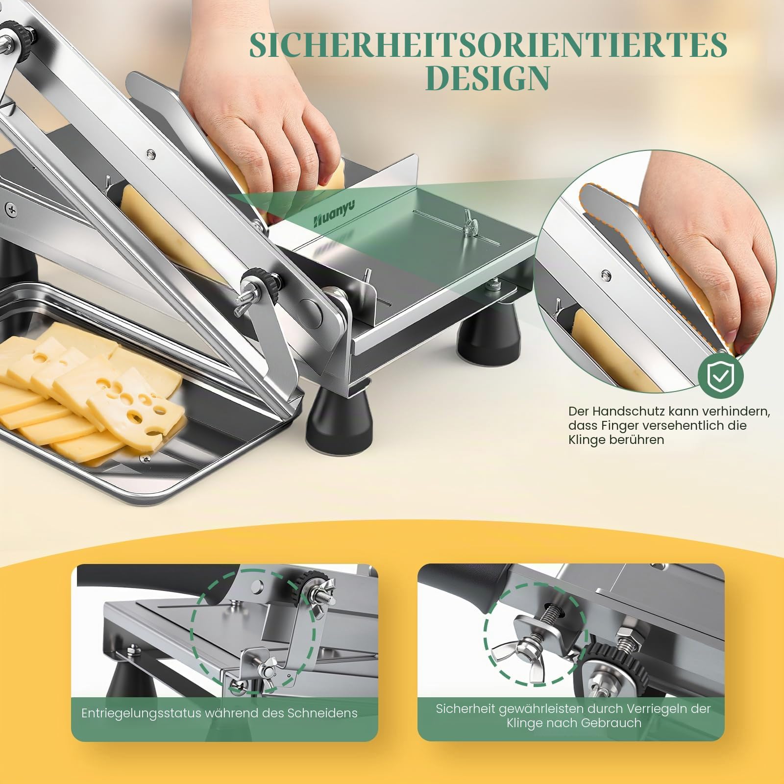 Huanyu Käseschneider 1-55mm Dicke Einstellbare Käseschneider für Blockkäse Multifunktionale Lebensmittelschneider für Butter, Brot, Wurst und Gemüse