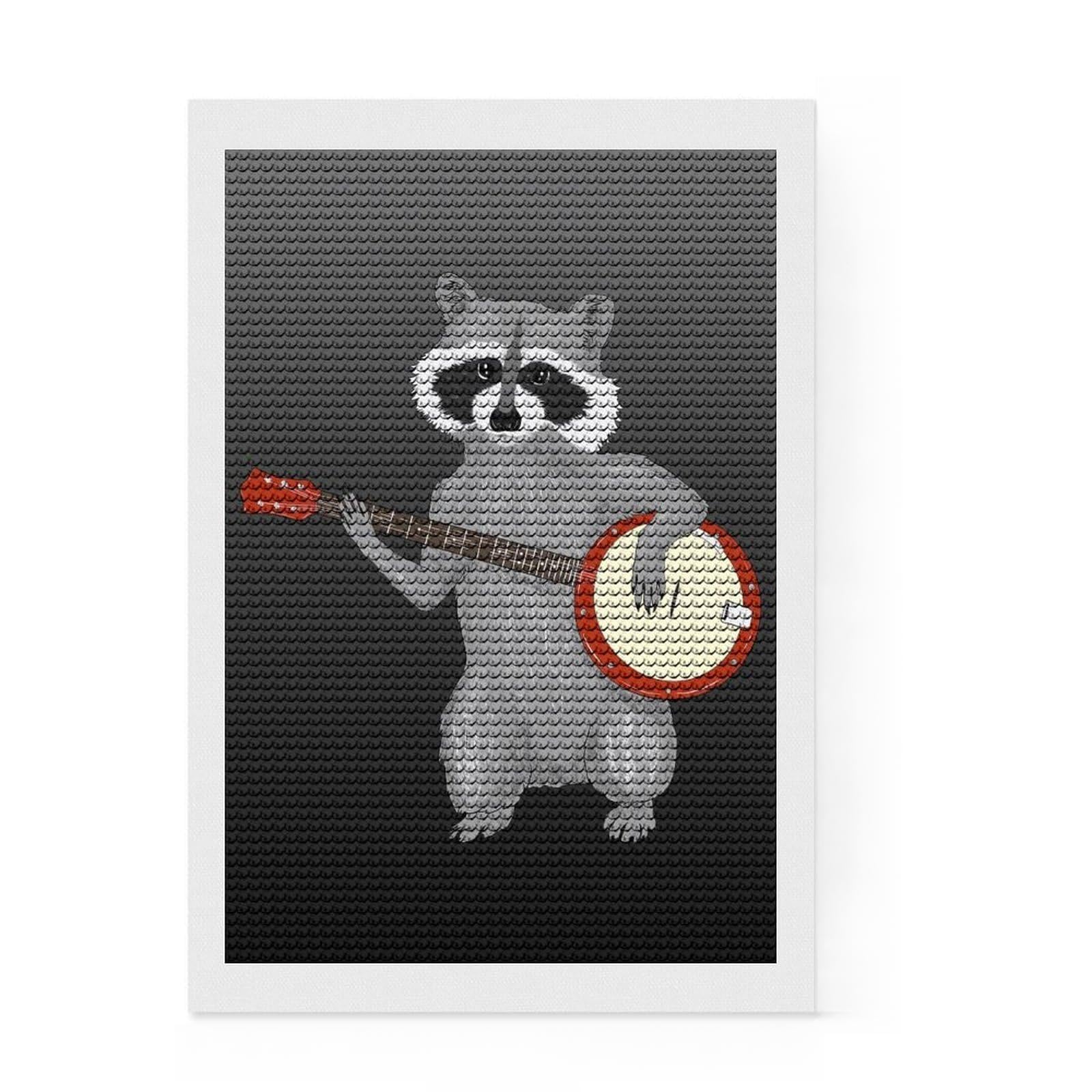 Junmoney Racoon Playing The Banjo Diamond Art Canvas 8"x12", Relaxing DIY Hobby, Satisfying Creative Project, Farmhouse Decor, for Women