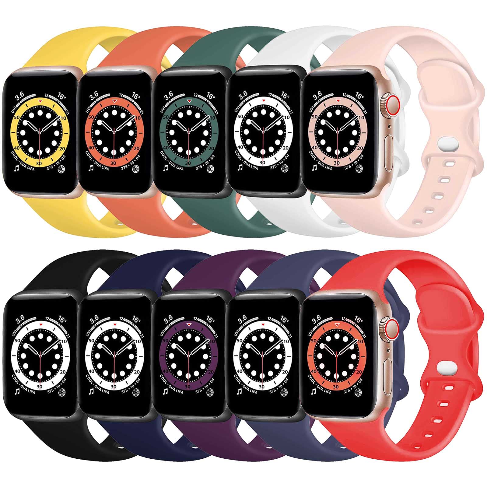 TopPerfekt Silicone Strap Compatible with Apple Watch Strap 42mm 44mm 45mm 49mm, Silicone Replacement Watch Band Straps for iWatch Series8 7 6 5 4 3 2 1 SE Ultra(42mm/44mm/45mm/49mm-S/M, 10-Pack)