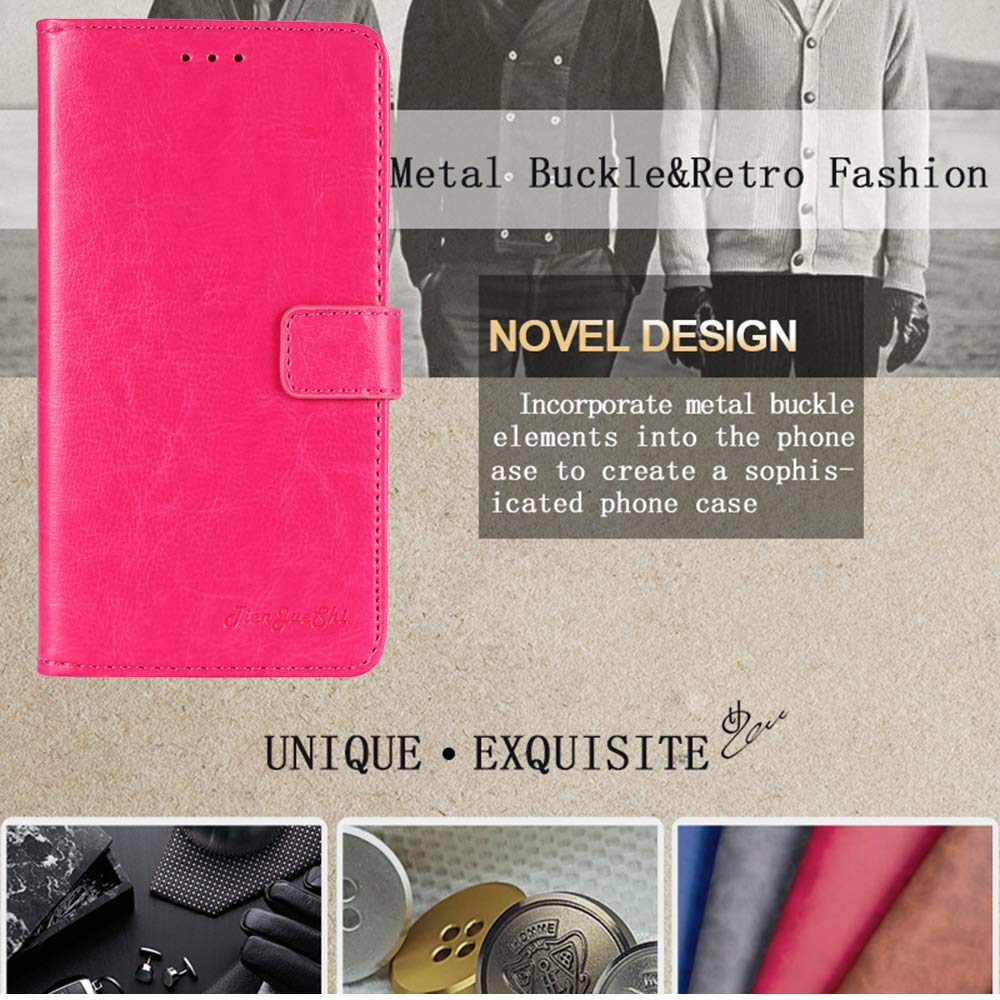 TienJueShi Rosa Premium Retro Stand Portafoglio TPU Silicone Telefono