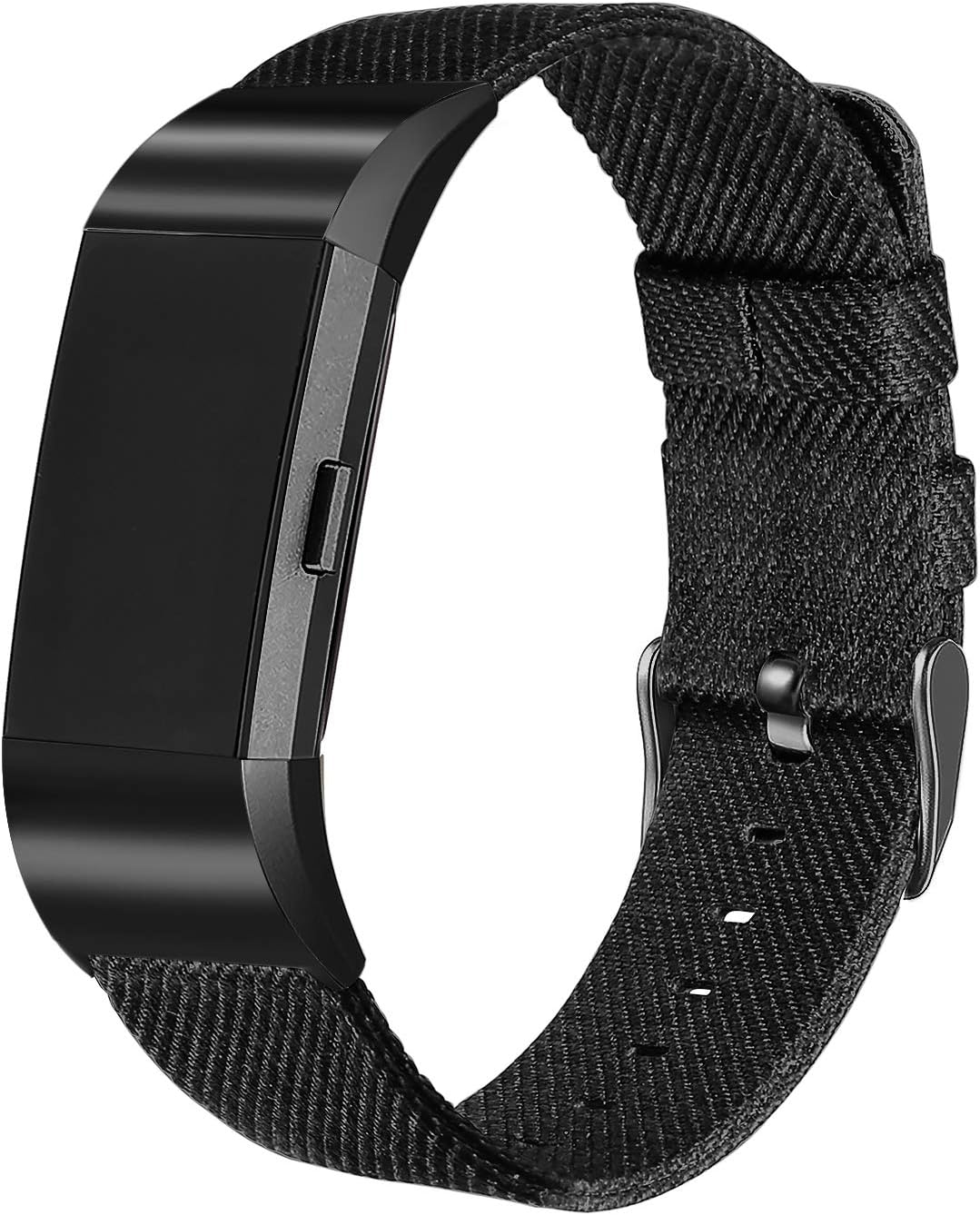 bayite Canvas Bands Compatible with Fitbit Charge 2, Soft Classic Replacement Wristband Straps Women Men, Black with Black Connector Large (6.7-8.1 Inch)