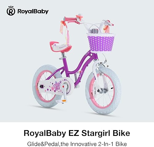 Miniatura 8 de RoyalBaby Bicicleta EZ para niñas, bicicleta Stargirl, entrenamiento libre, equilibrio a pedal, bicicleta de fácil aprendizaje, 12-20 pulgadas para