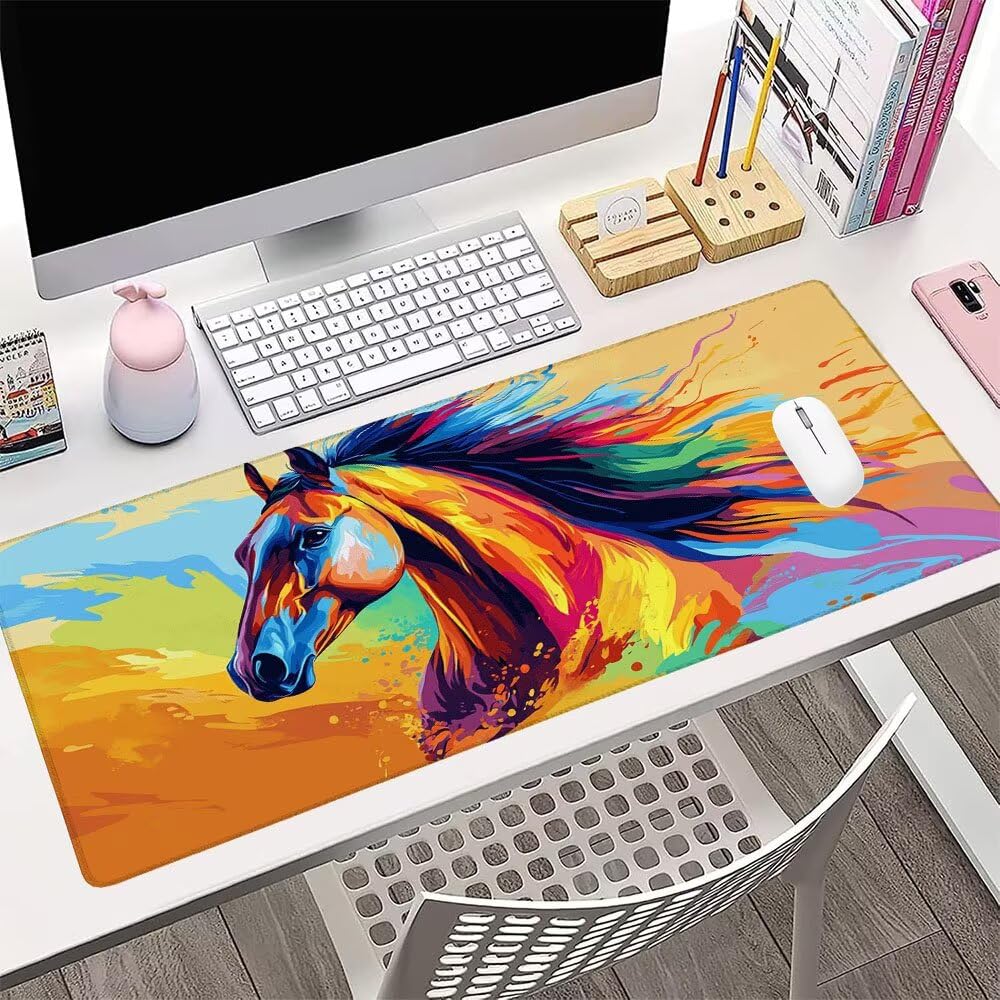 Tappetino Mouse Gaming xxl Accessori Scrivania Ufficio Colore Cavallo Grande Tappetino Mouse e Tastiera Sottomano da Scrivania 1200x600x3mm Base Antiscivolo, per PC Gamer Laptop Studio Casa d-152