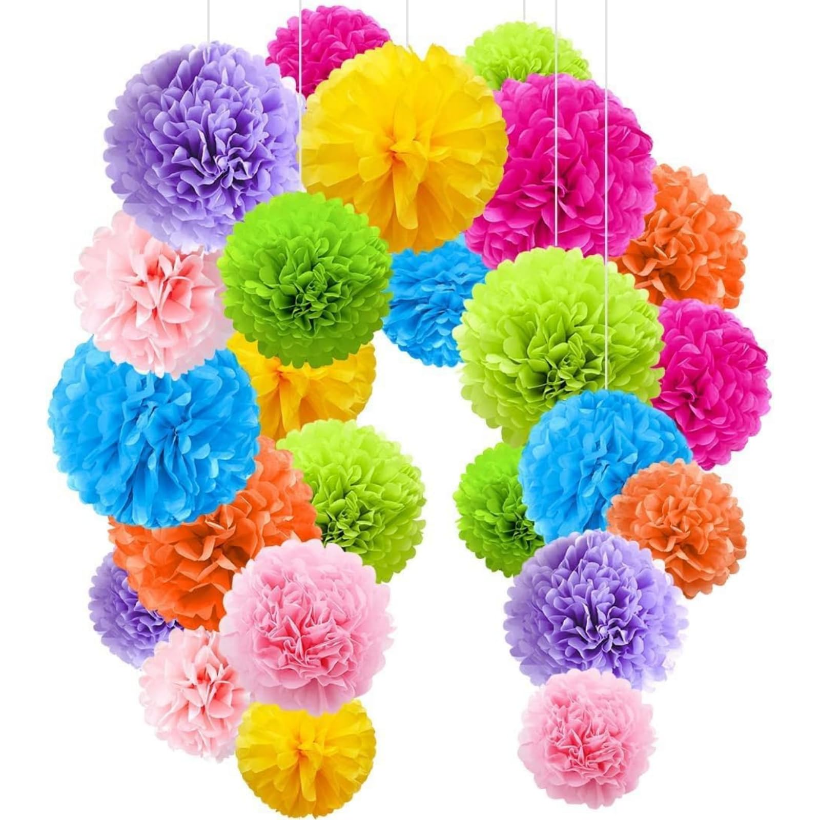 16 Piezas Pompones Multicolor Decoracion, Flores Pompom de Papel de Seda, Abanicos de Papel Decoracion, Decoración Fiesta Carnaval, Adorno Fiesta Mexicana Party para Cumpleaños Bodas Graduación