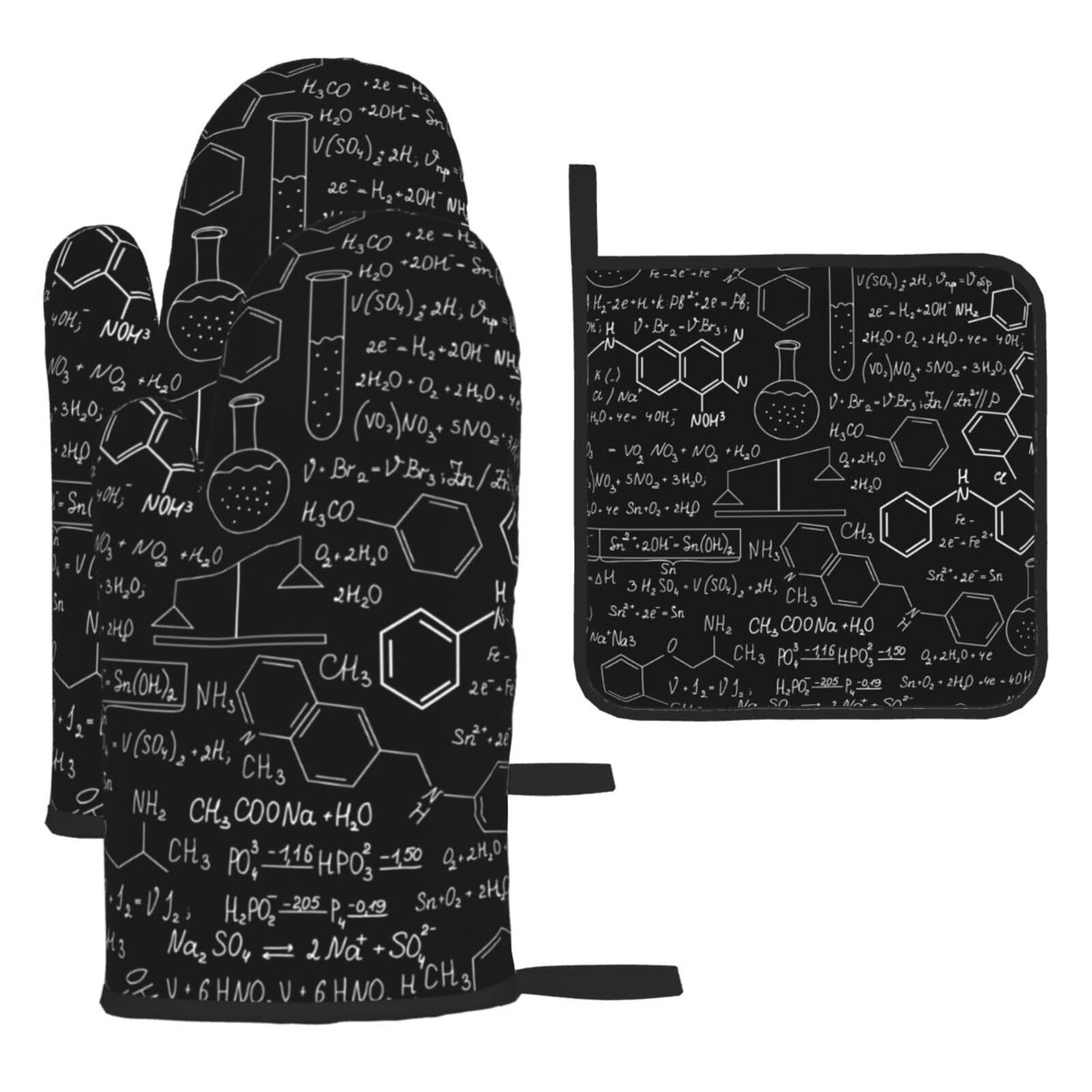 Abstract Science Chemistry Illustration 3d Print Oven Set Kitchen Gloves Baking Grilling Microwaving Cooking Gift Everyday Holiday
