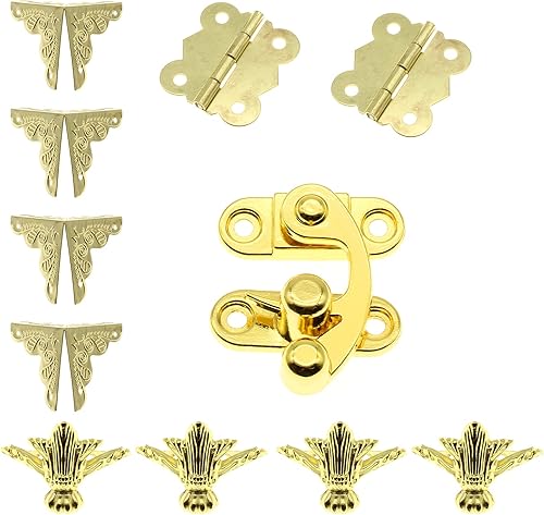 LBTODH 1 juego de cierres de cerrojo de aleación de zinc antiguo y bisagras grabadas con mariposa retro y protectores de esquina, kit decorativo y